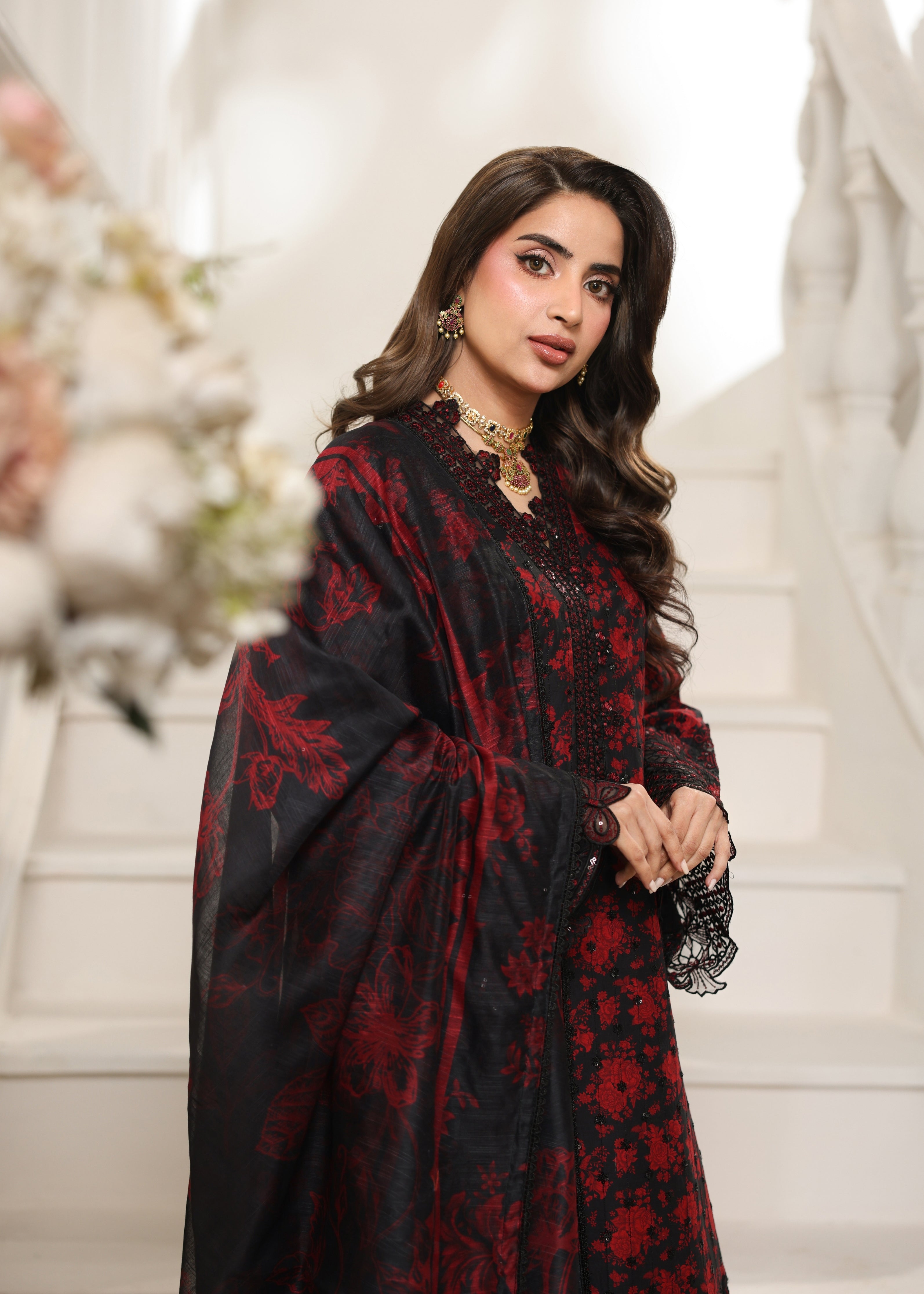 cotton dobby Kurta Set in Blood red