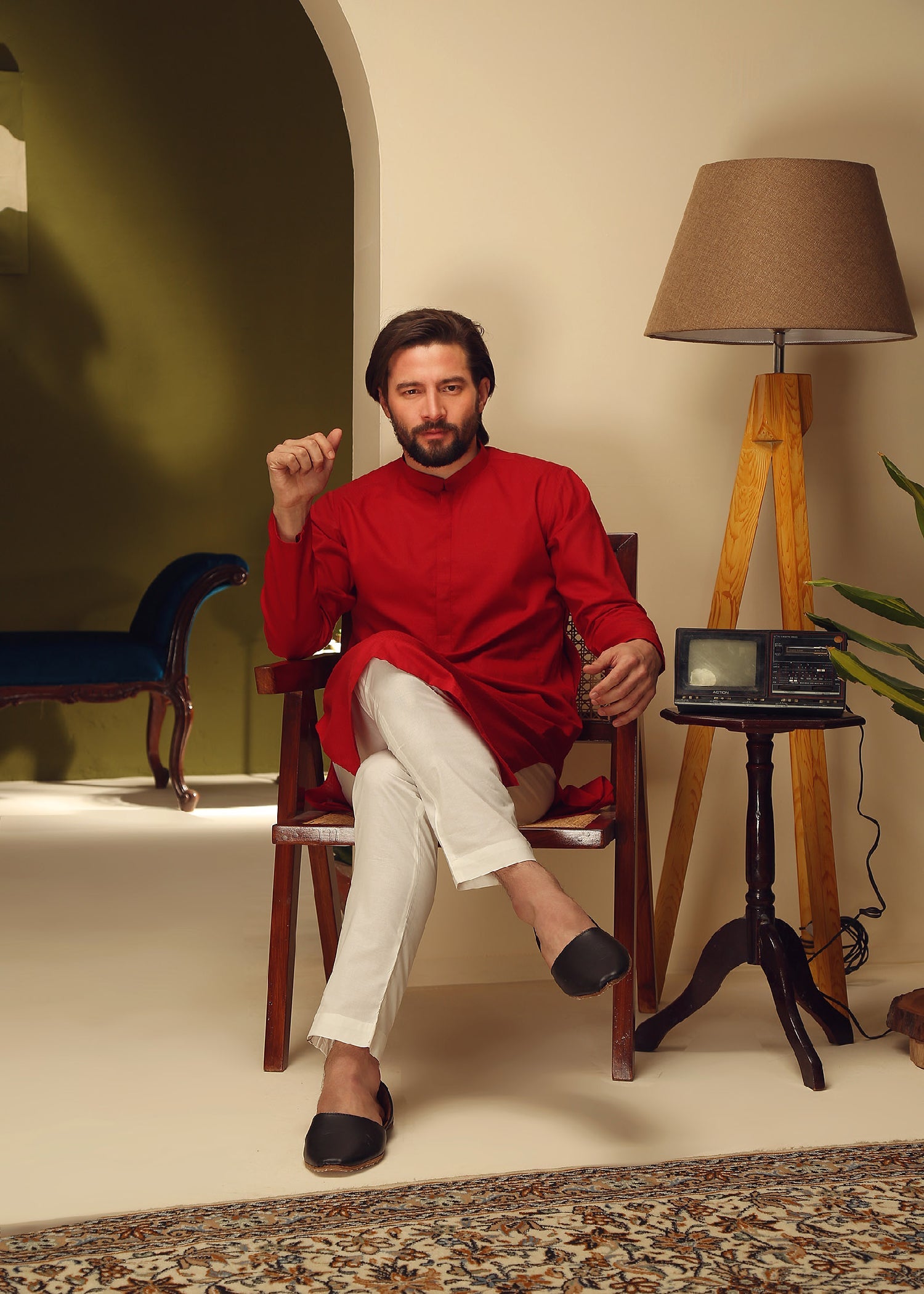 cotton dobby Kurta in Red