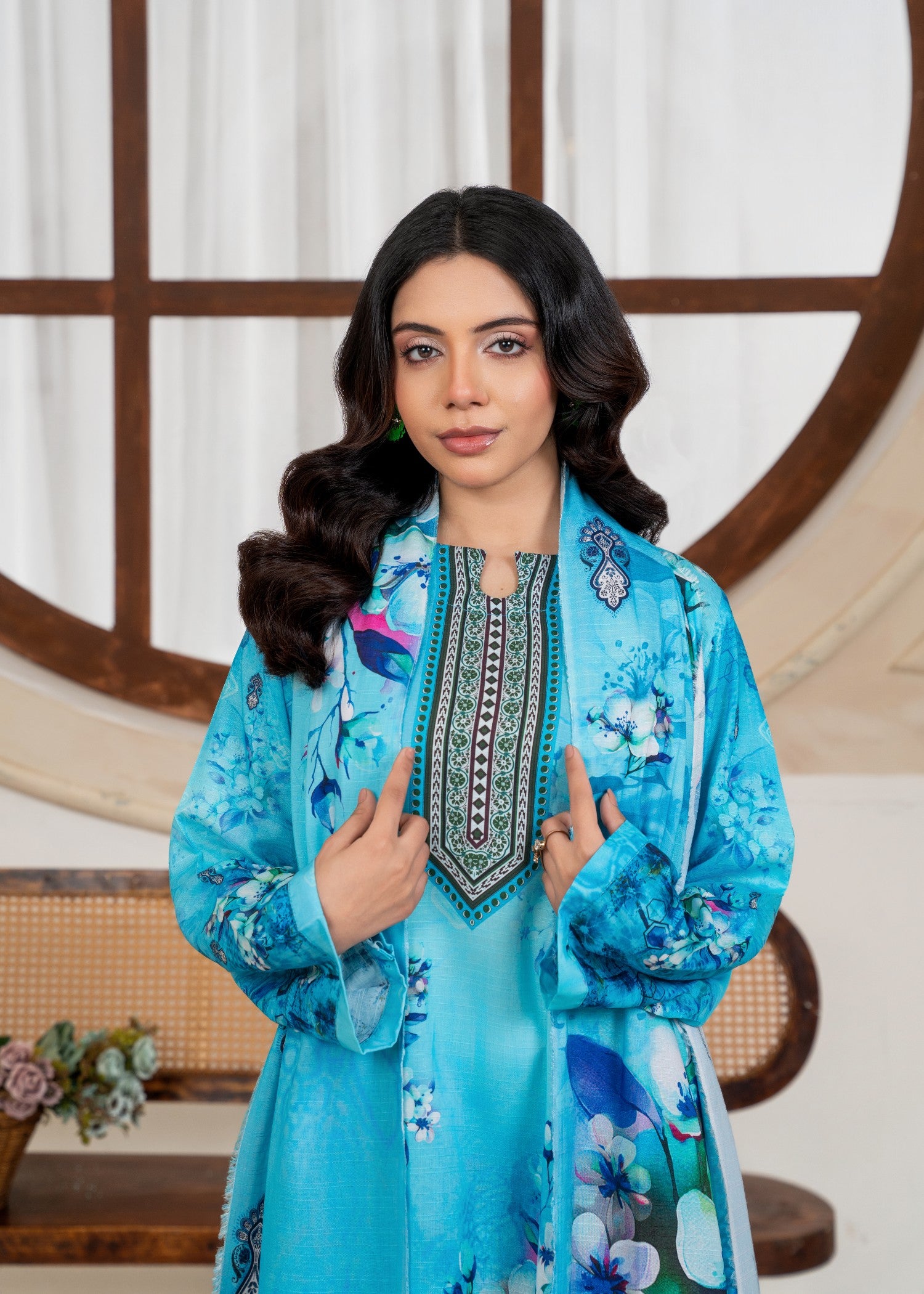 viscose linen Kurta Set in Sky blue, dark cyan
