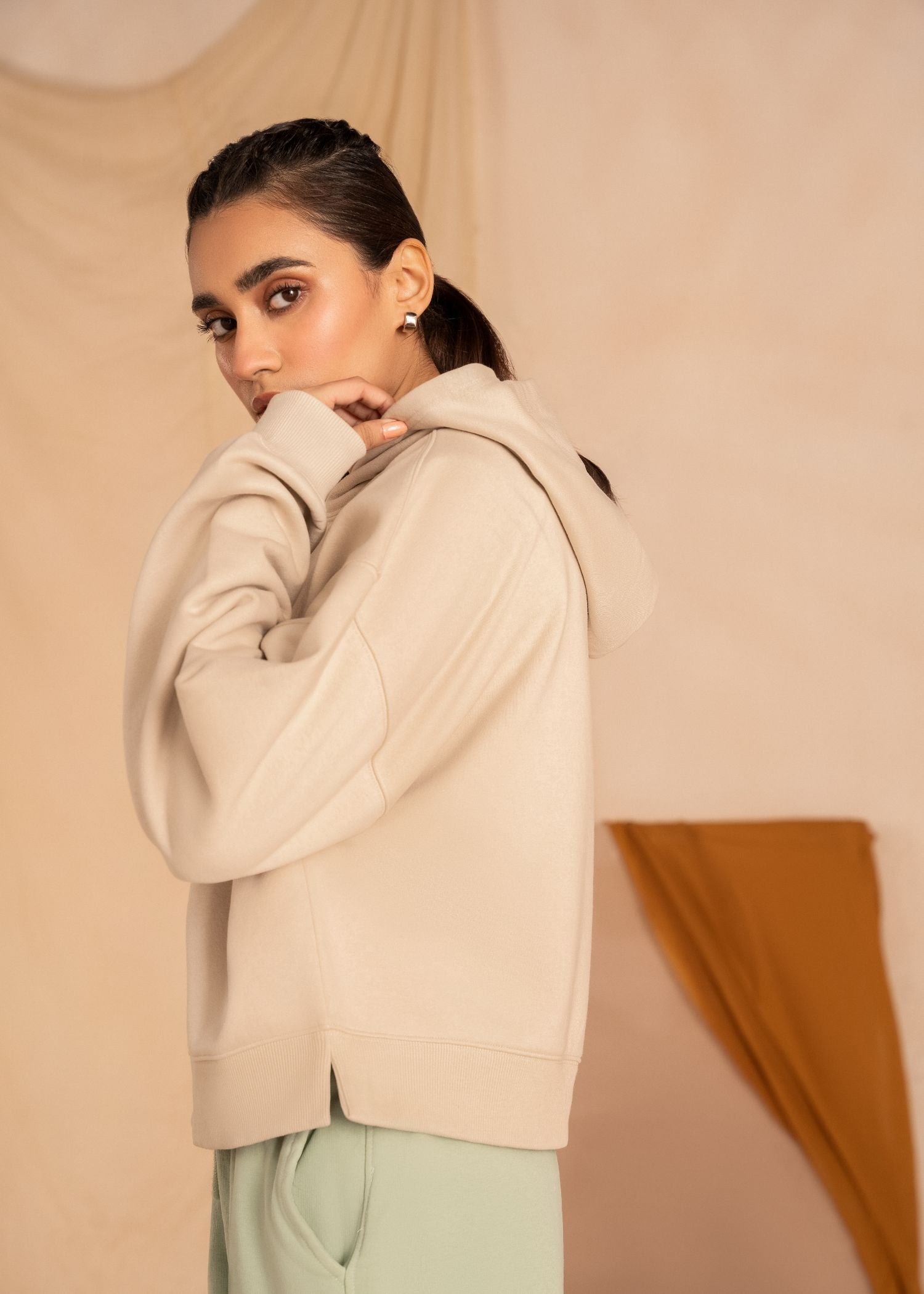 fleece Hoodie in Beige