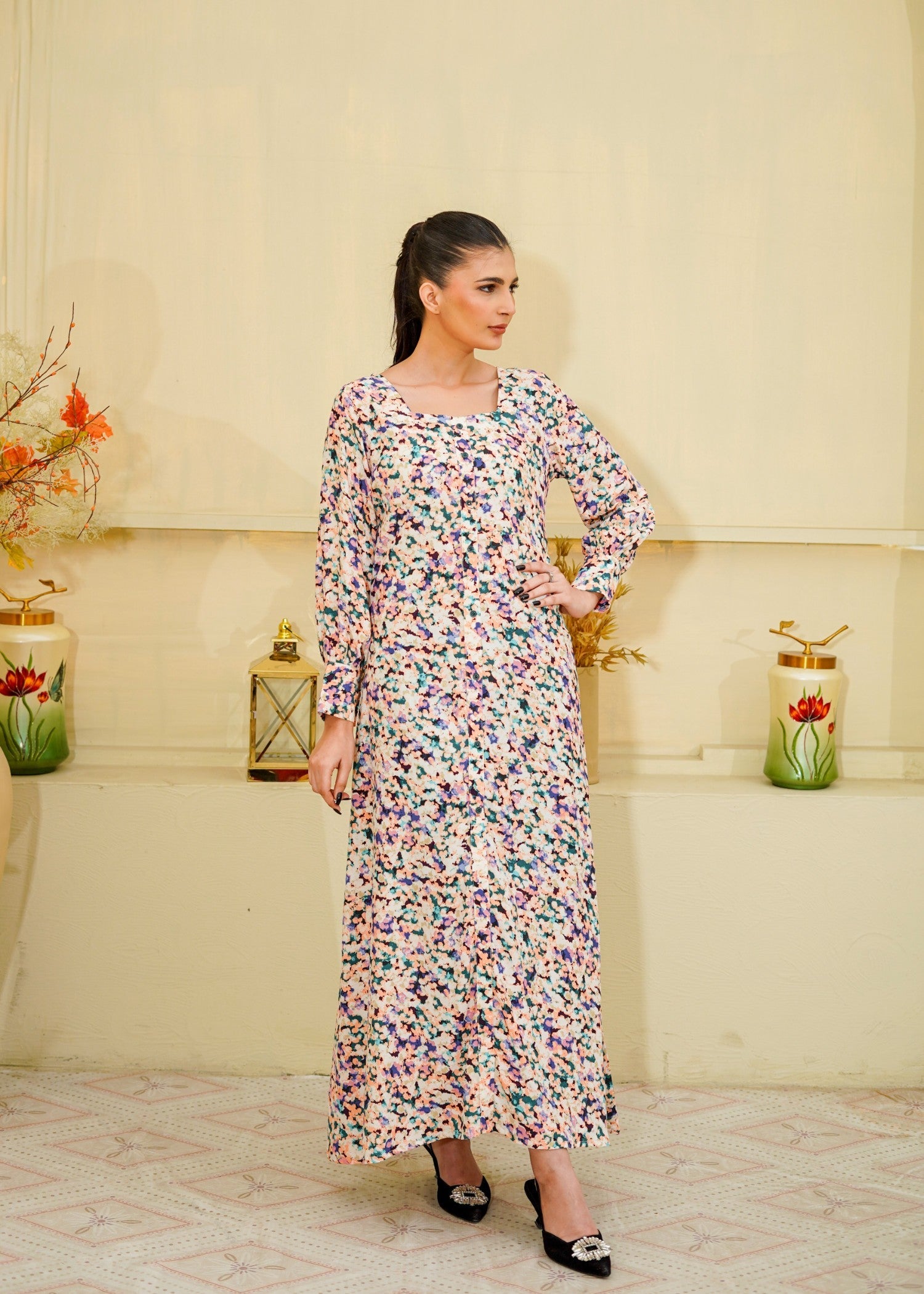 blended linen Maxi in Multi