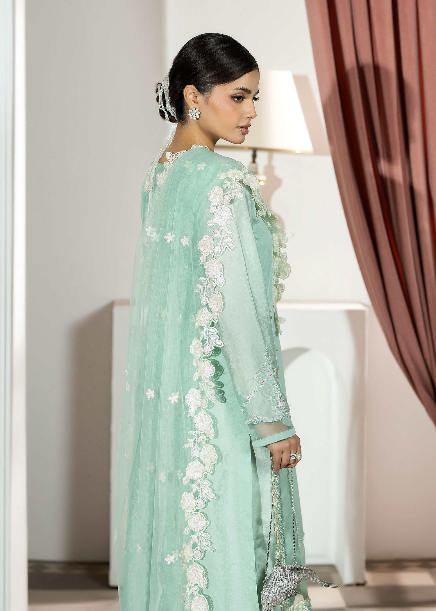 silk Kurta Set in Aquamarine