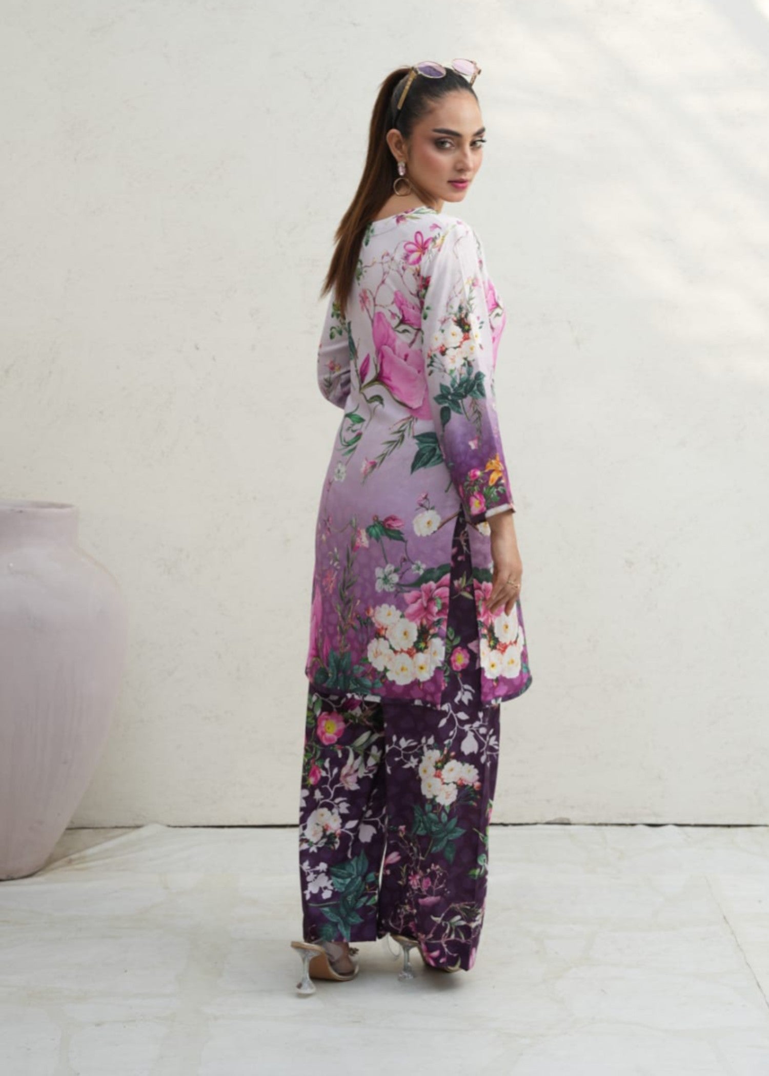 linen Co Ord Sets in White, purple
