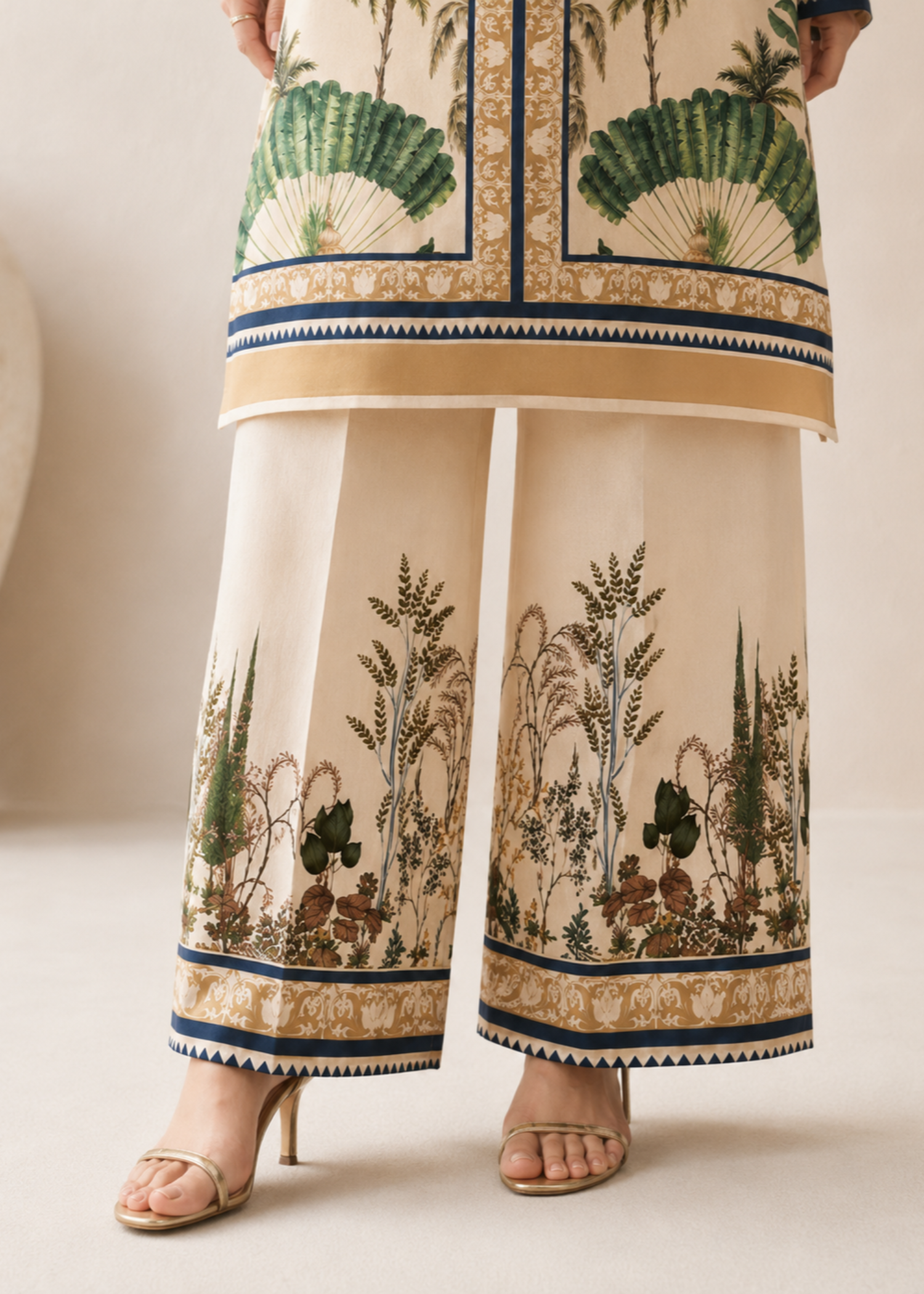 lawn Unstitched in Beige, green