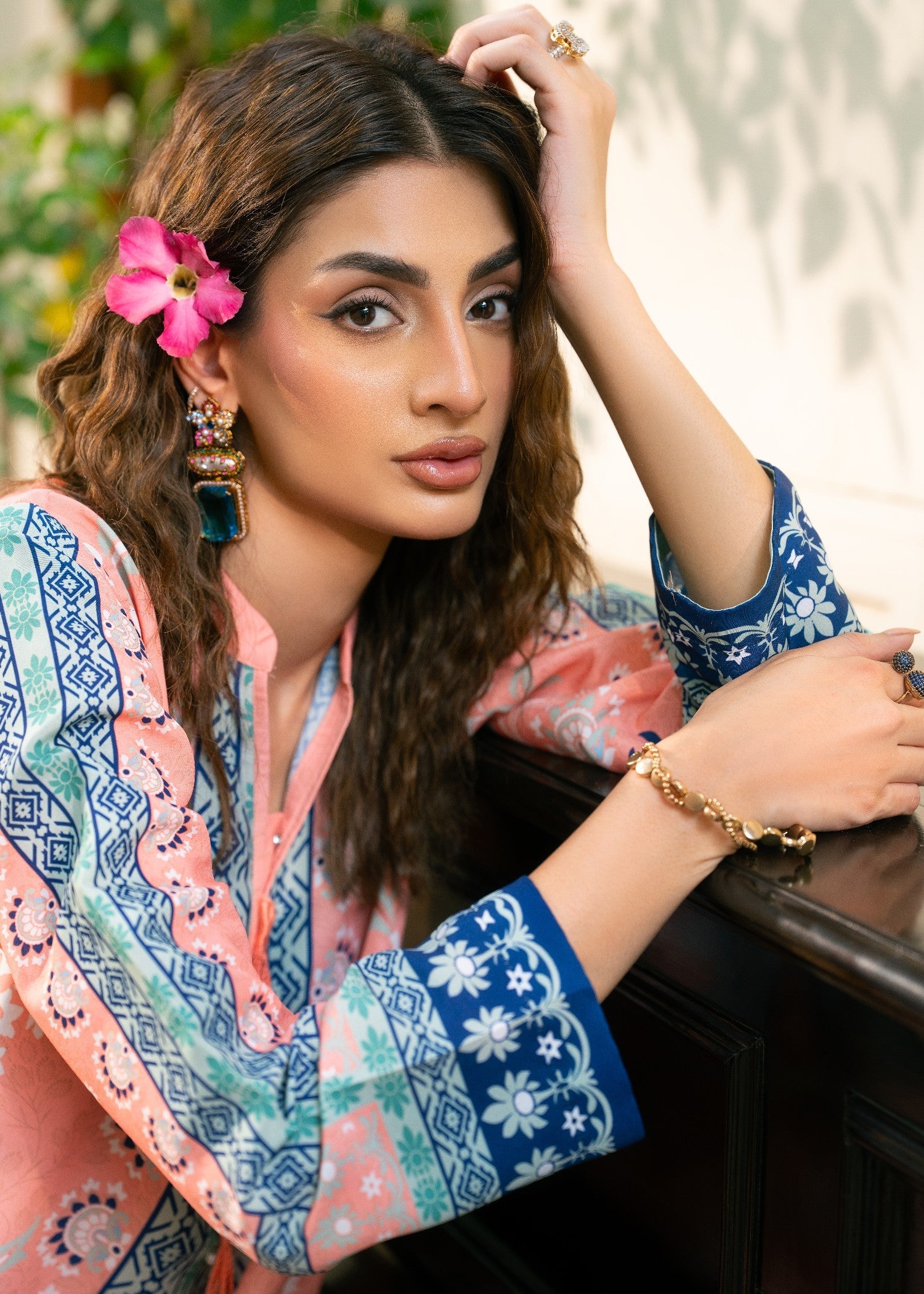 poly lawn Kurta Set in Peach pink