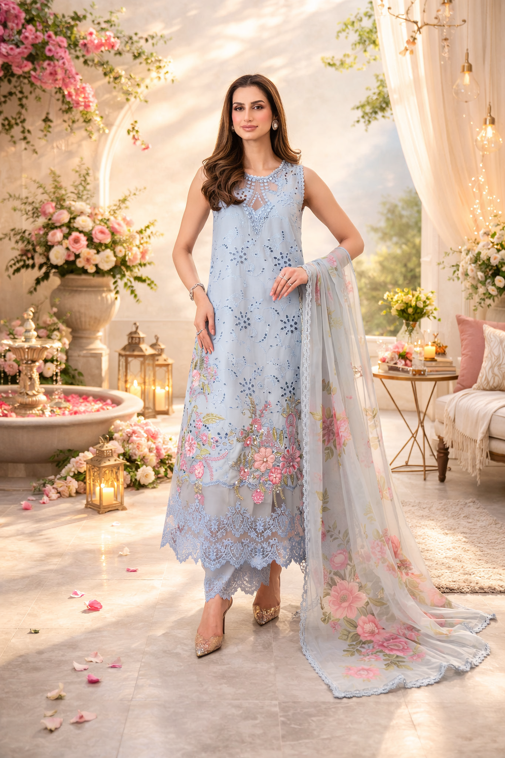 Luxury Eid Schiffli Laserkari Lawn – D10 - B - Roselle