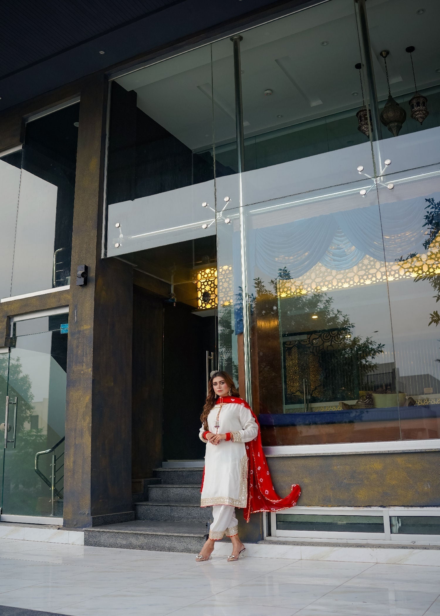 korean raw silk Kurta Set in Pearl white