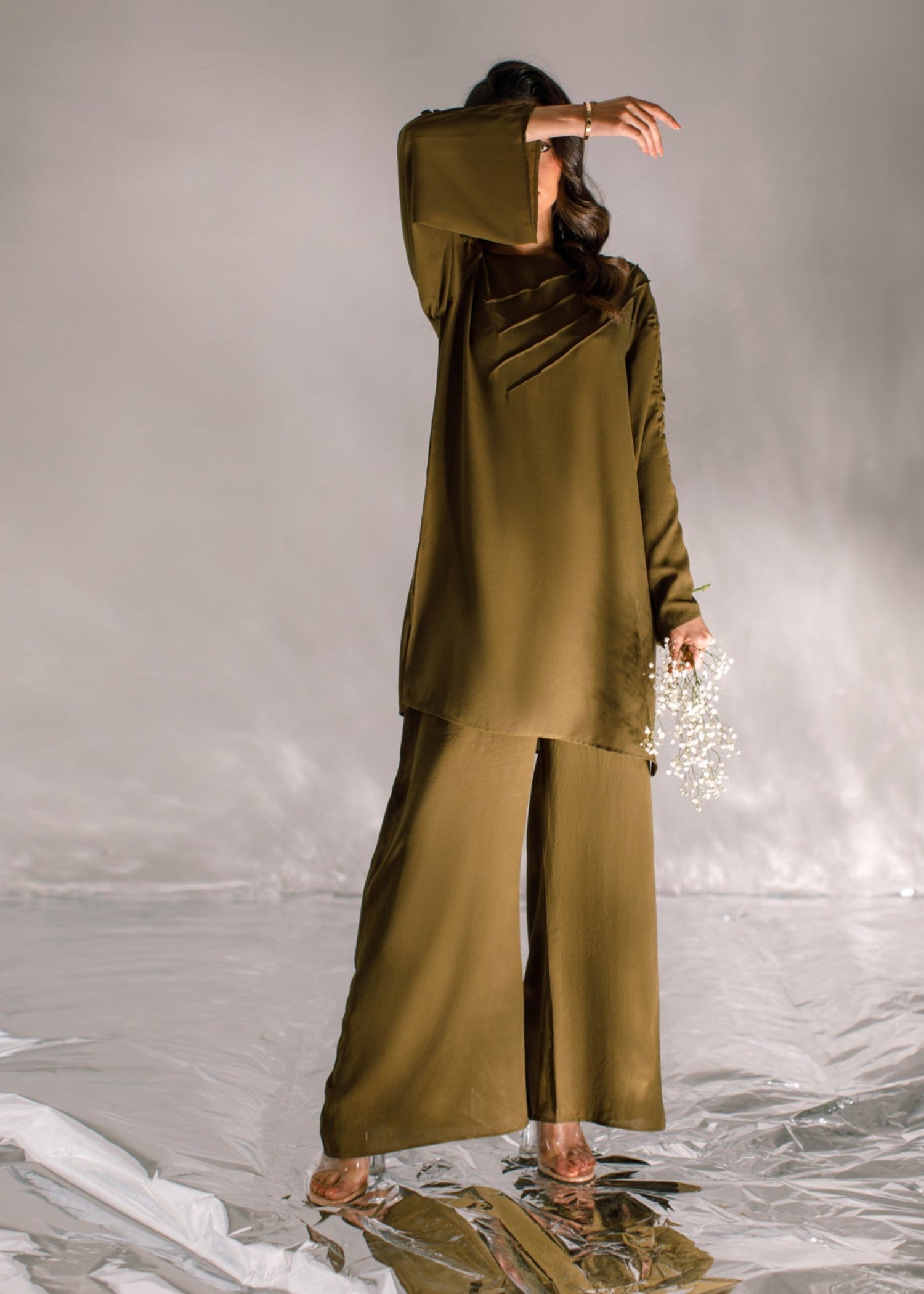 crepe georgette Kurta Set in Olive green