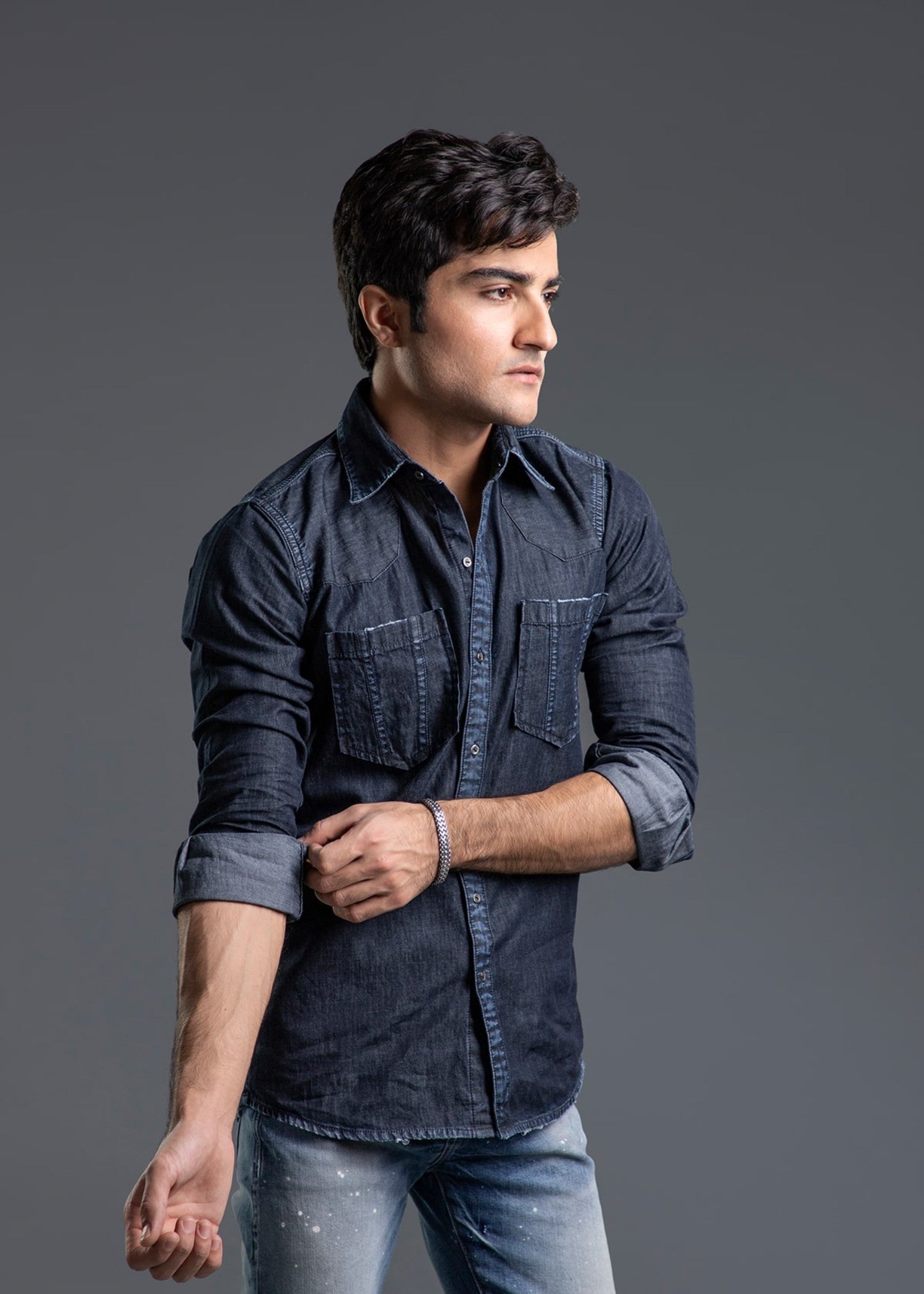 denim Casual Shirt in Dark blue