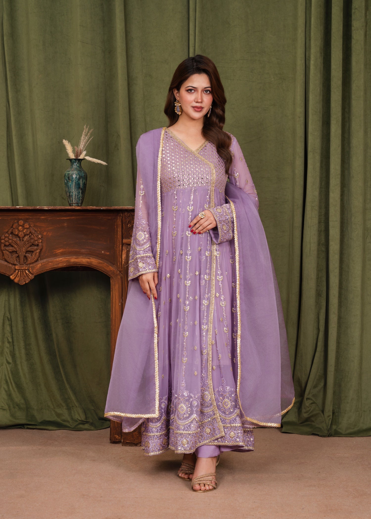 chiffon Angrakha in Lilac