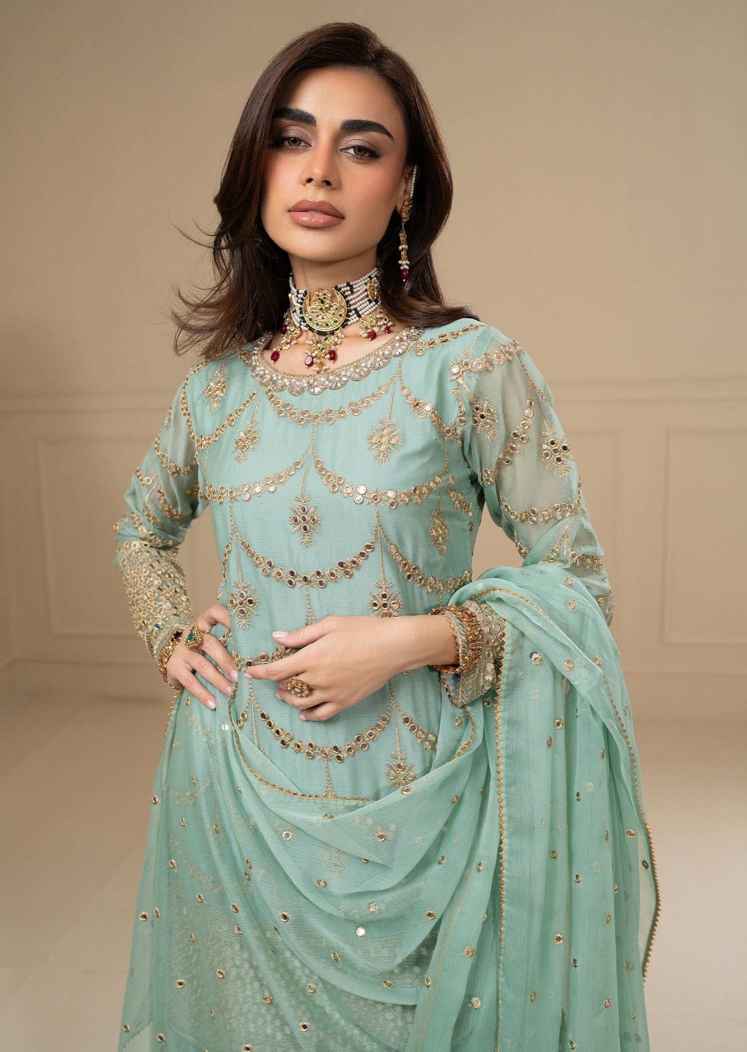 chiffon Gharara in Aquamarine