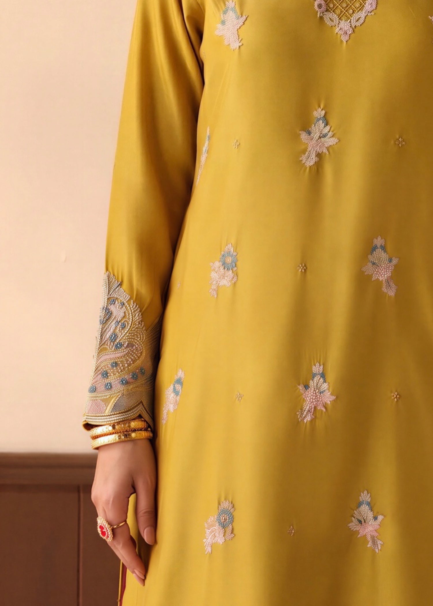 silk Kurta Set in Yellow green