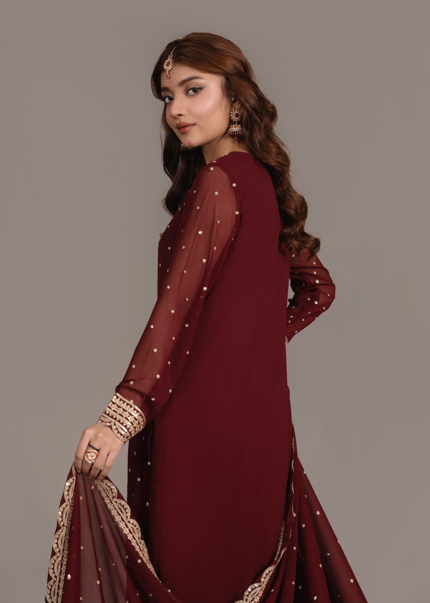 chiffon Unstitched in Maroon