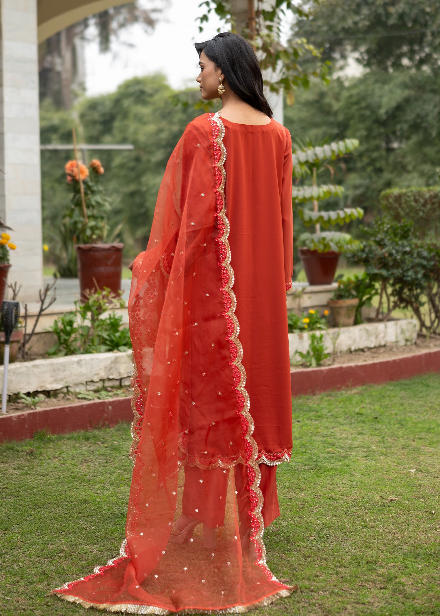georgette Kurta Set in Rust orange