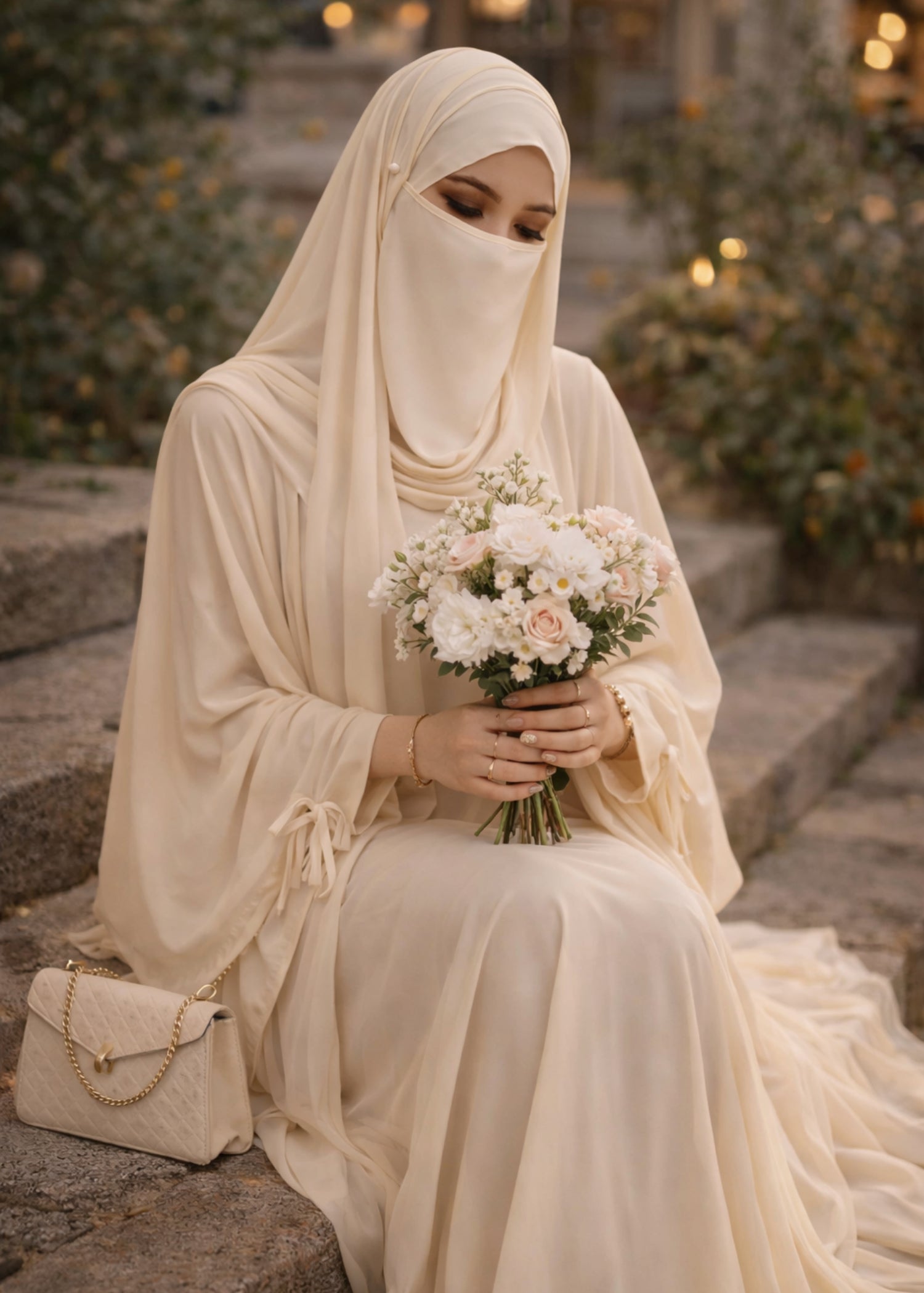 georgette chiffon Abaya in Cream