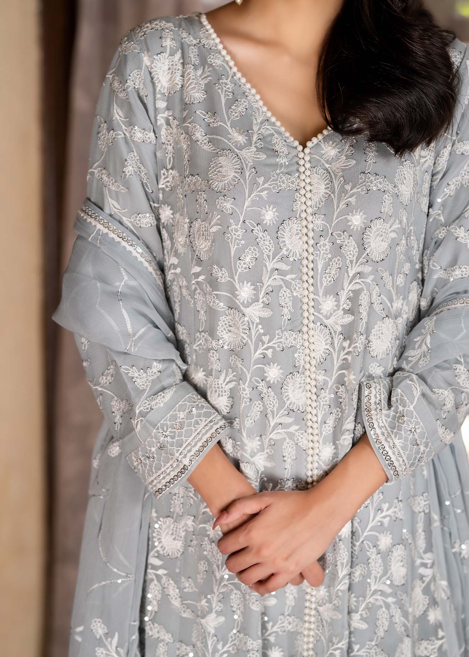 chiffon Pishwas in Grey