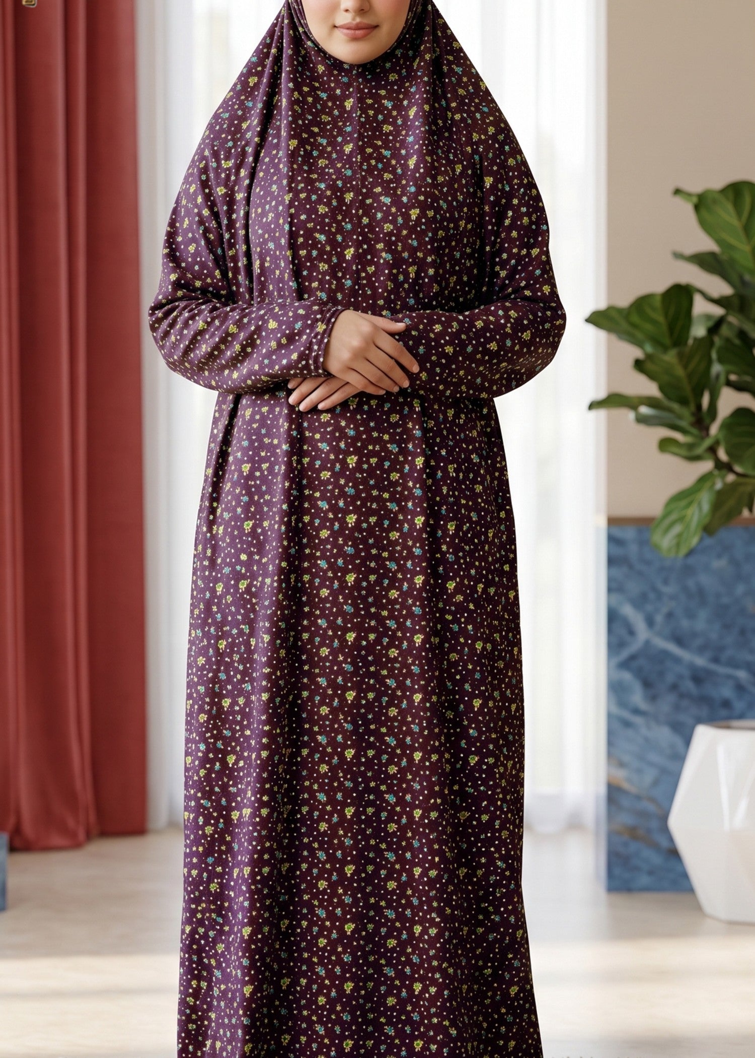 poly lawn Chaddar in Mulberry, multi, plum