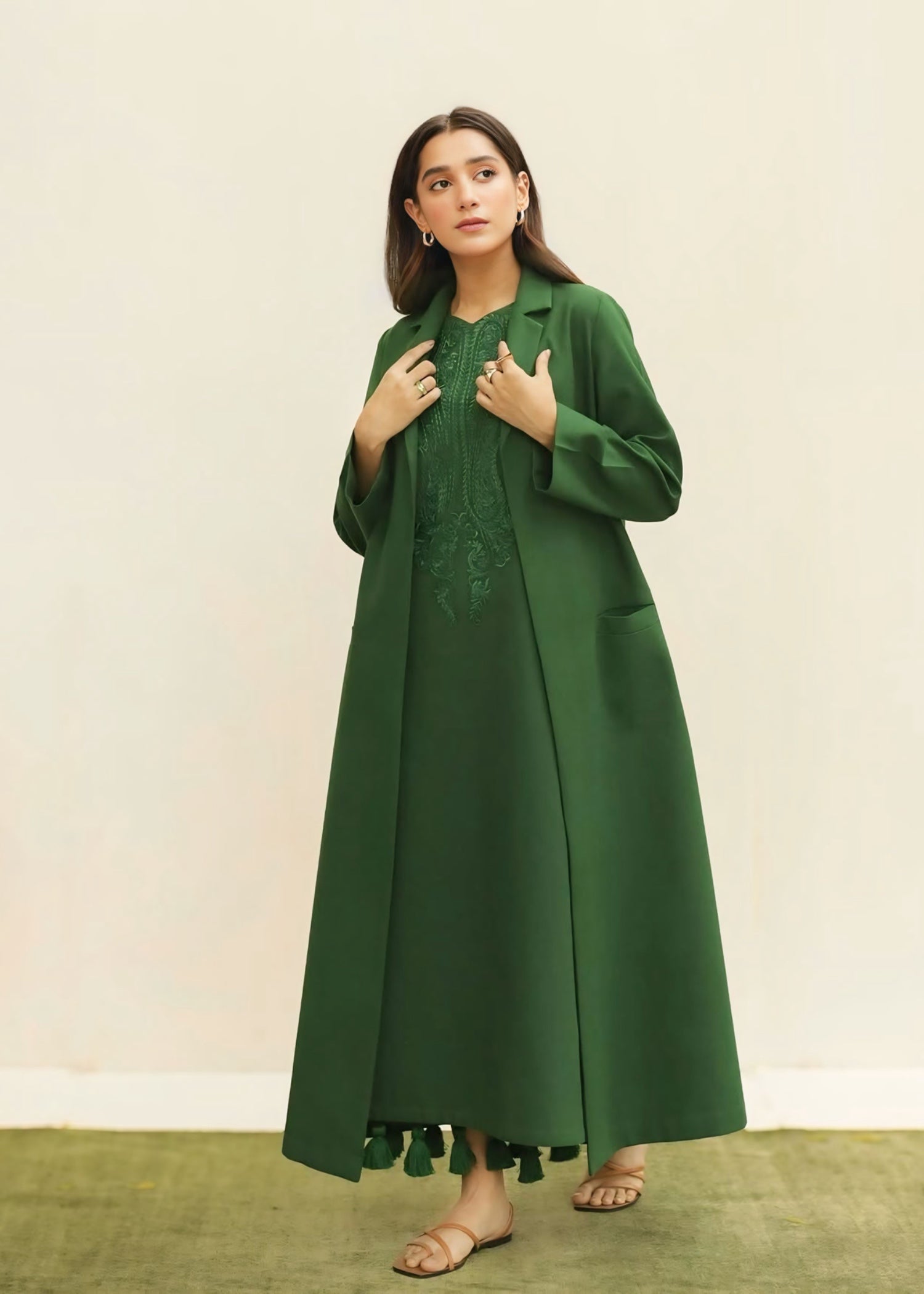 cotton viscose Gown in Forest green