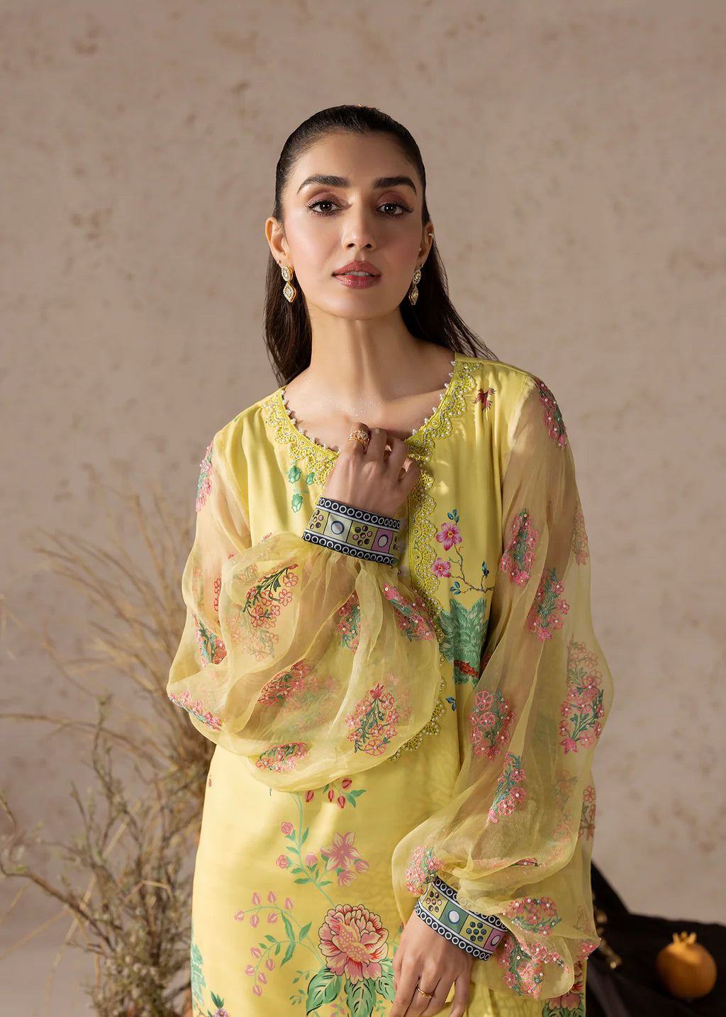 georgette Kaftan in Yellow