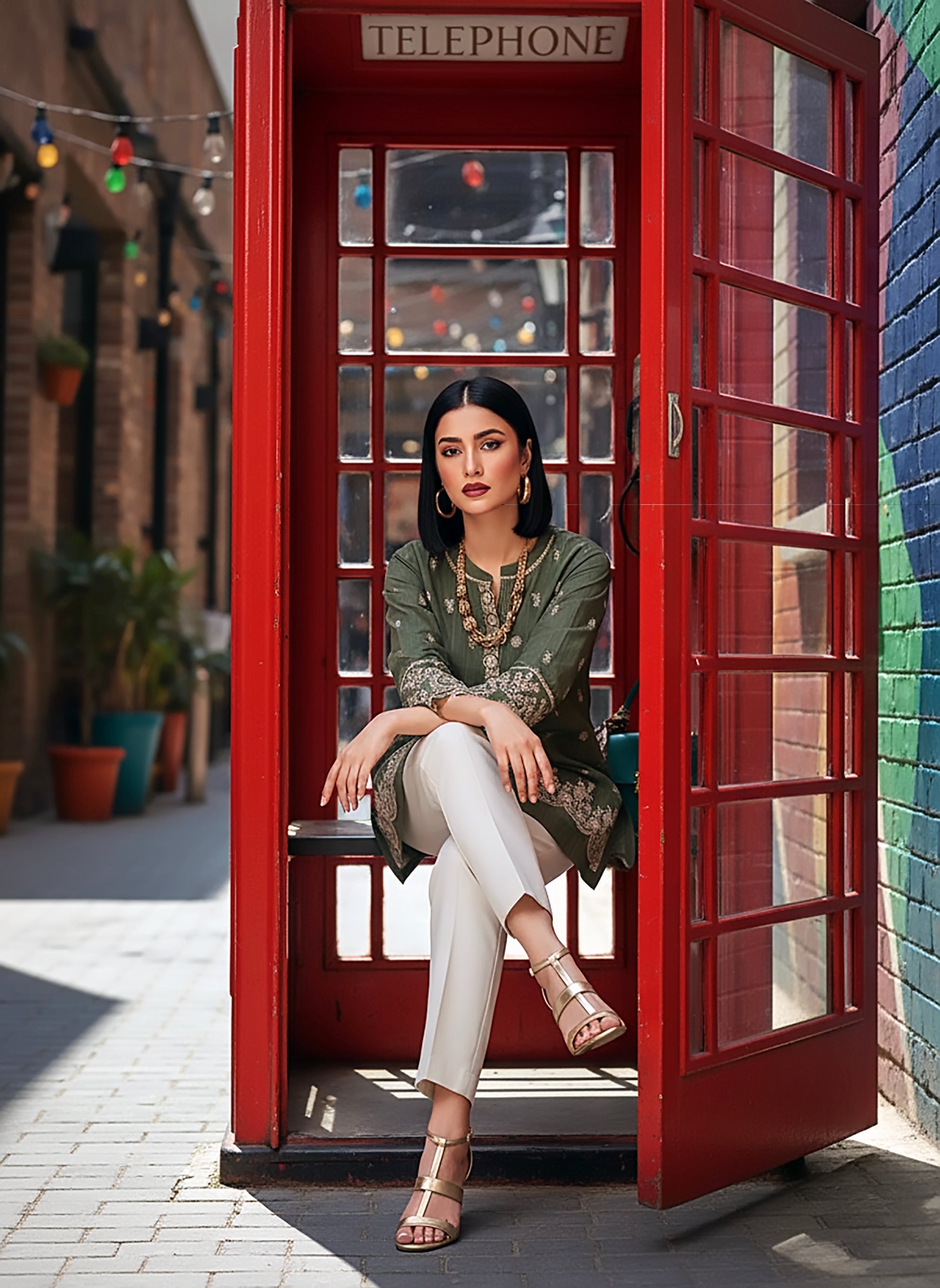 cambric Kurti in Olive green