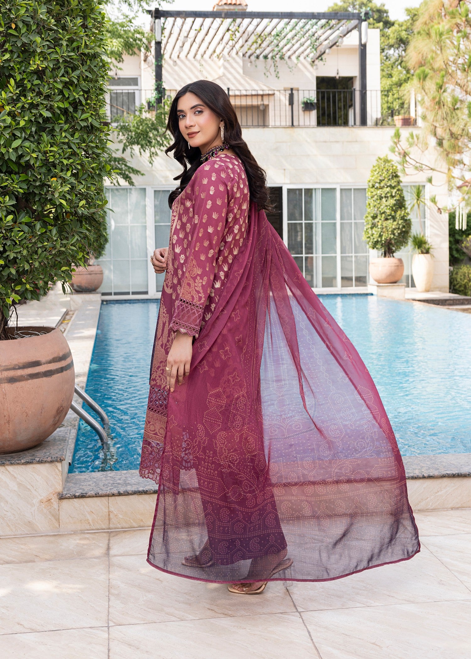 jacquard Kurta Set in Mulberry