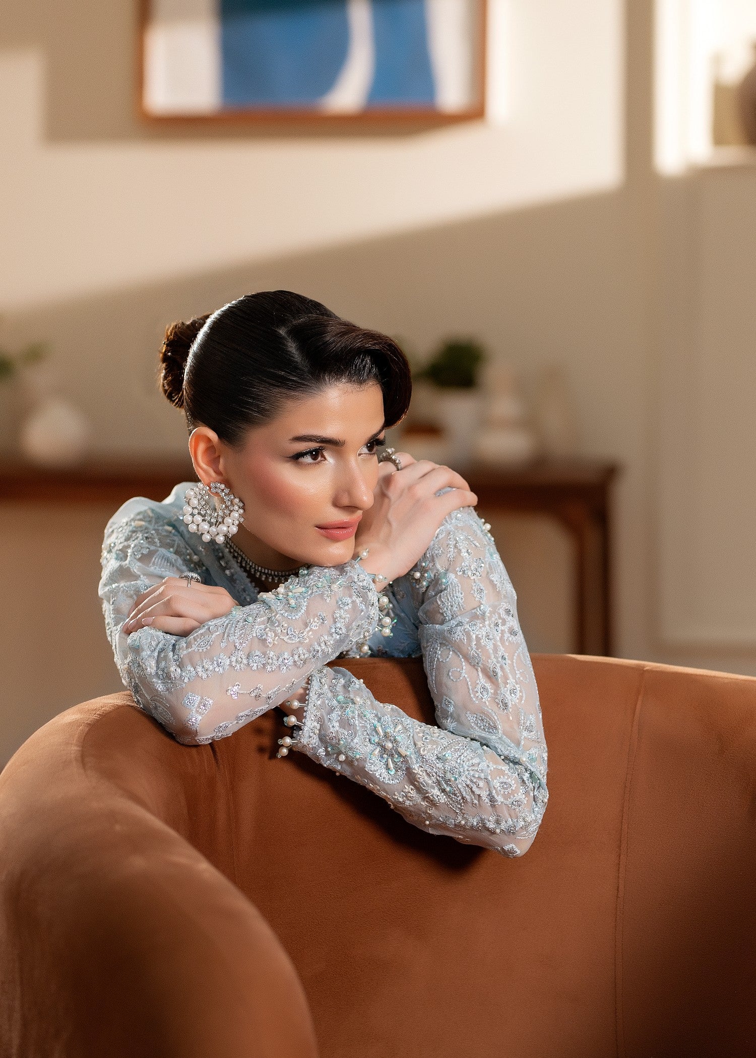 organza Kurta Set in Ice blue