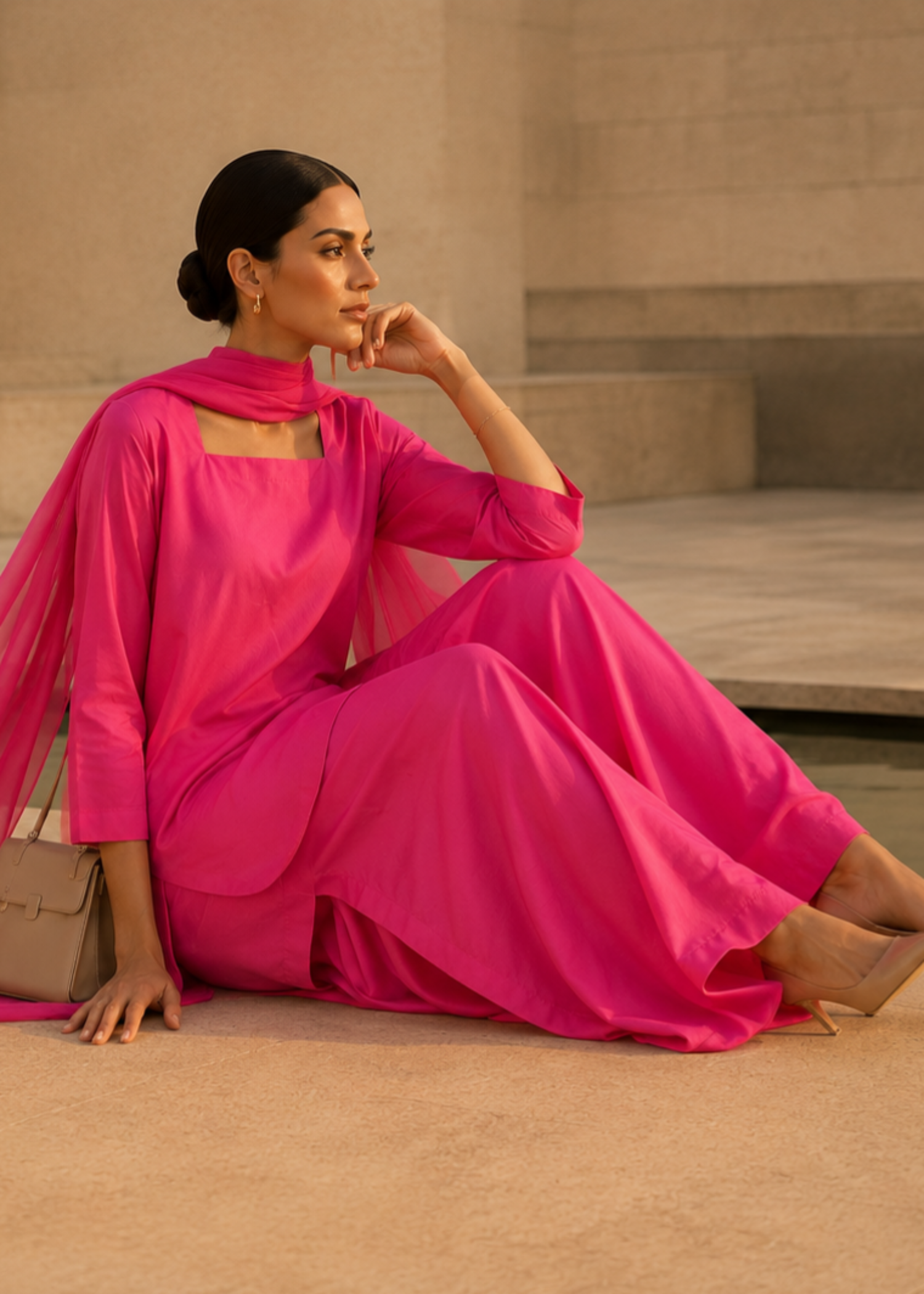 pure cotton Kurta Set in Bubblegum pink