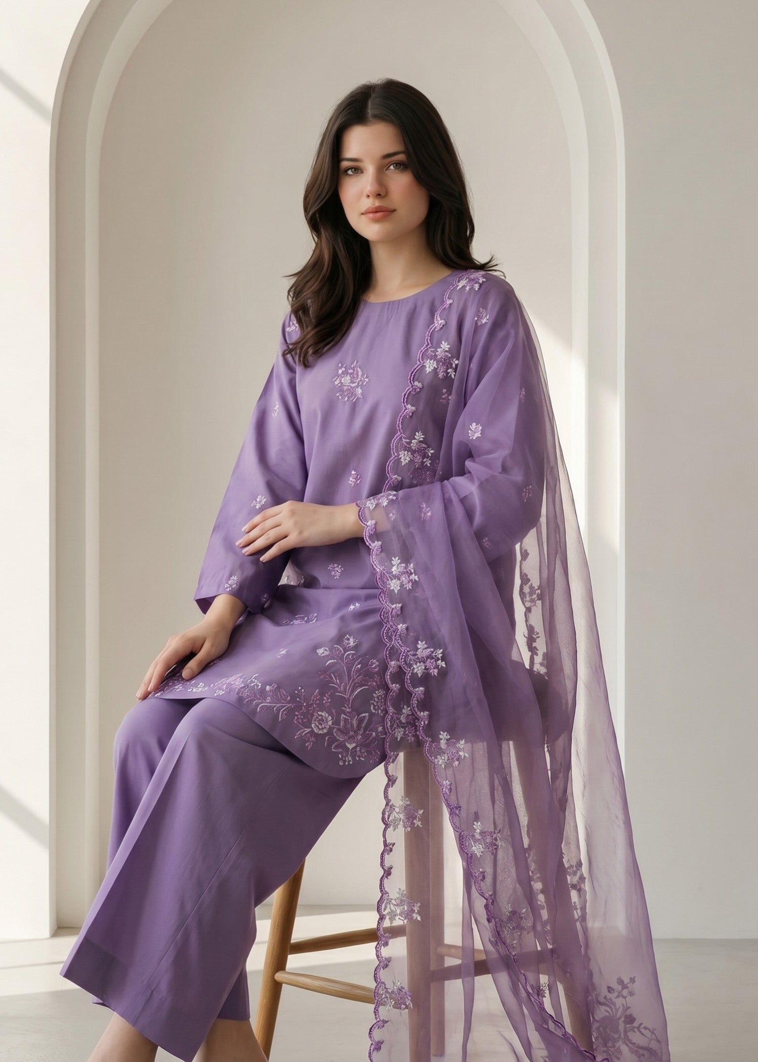 lawn cotton Kurta Set in Lavender