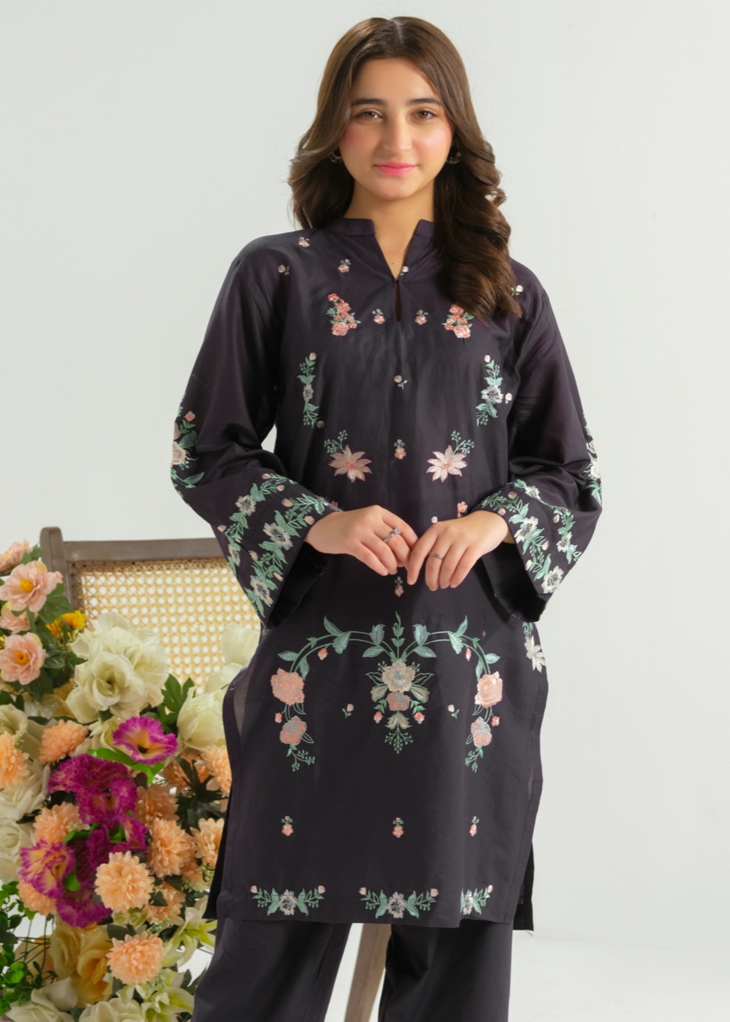 cambric Kurta Set in Dark blue