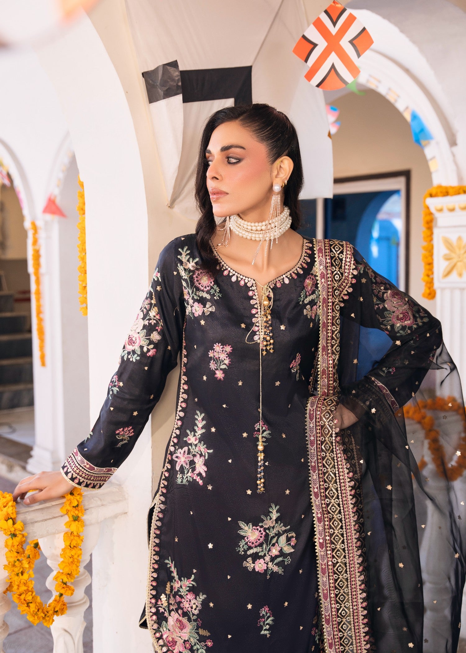 silk Kurta Set in Black