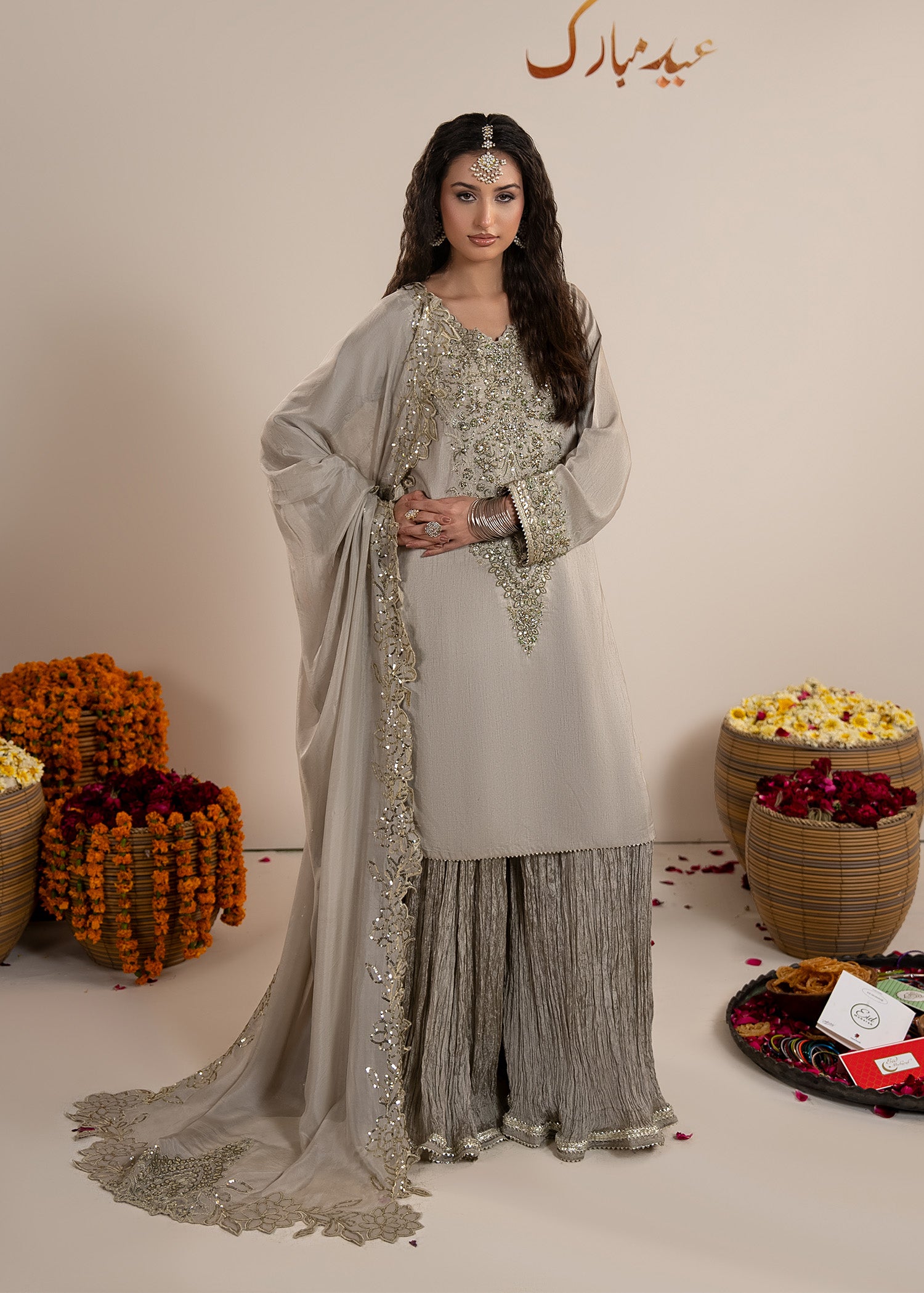 raw silk Sharara in Grey