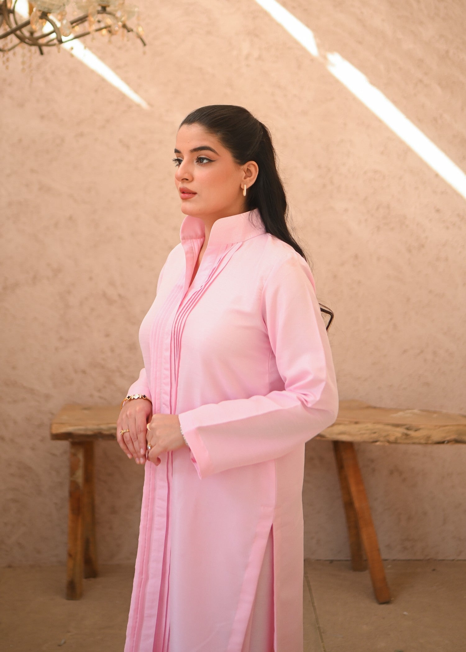 indian raw silk Kurta Set in Baby pink