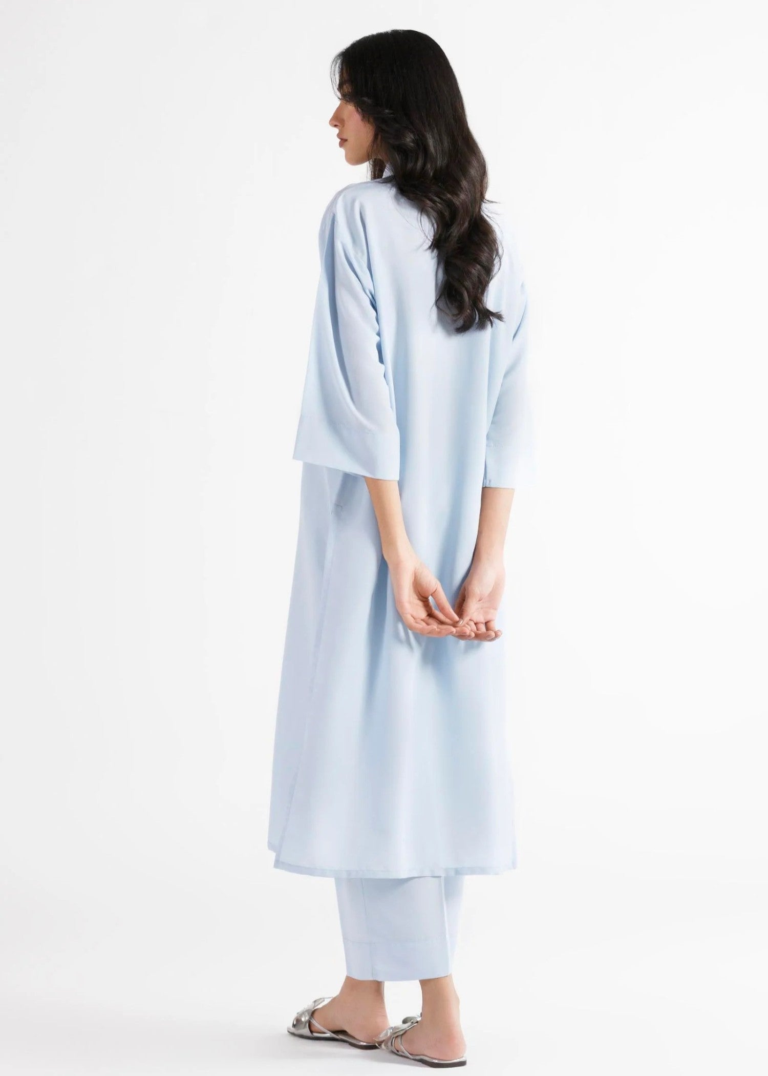 linen Kurta Set in Light blue