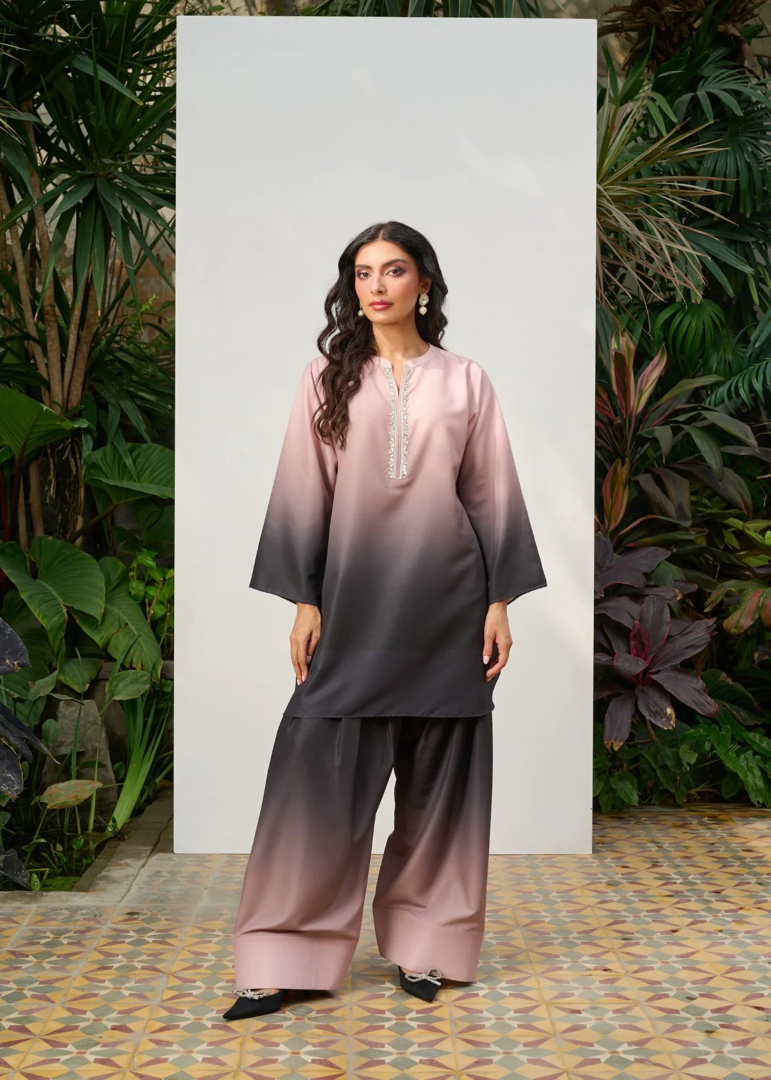 raw silk Co Ord Sets in Black, mauve pink
