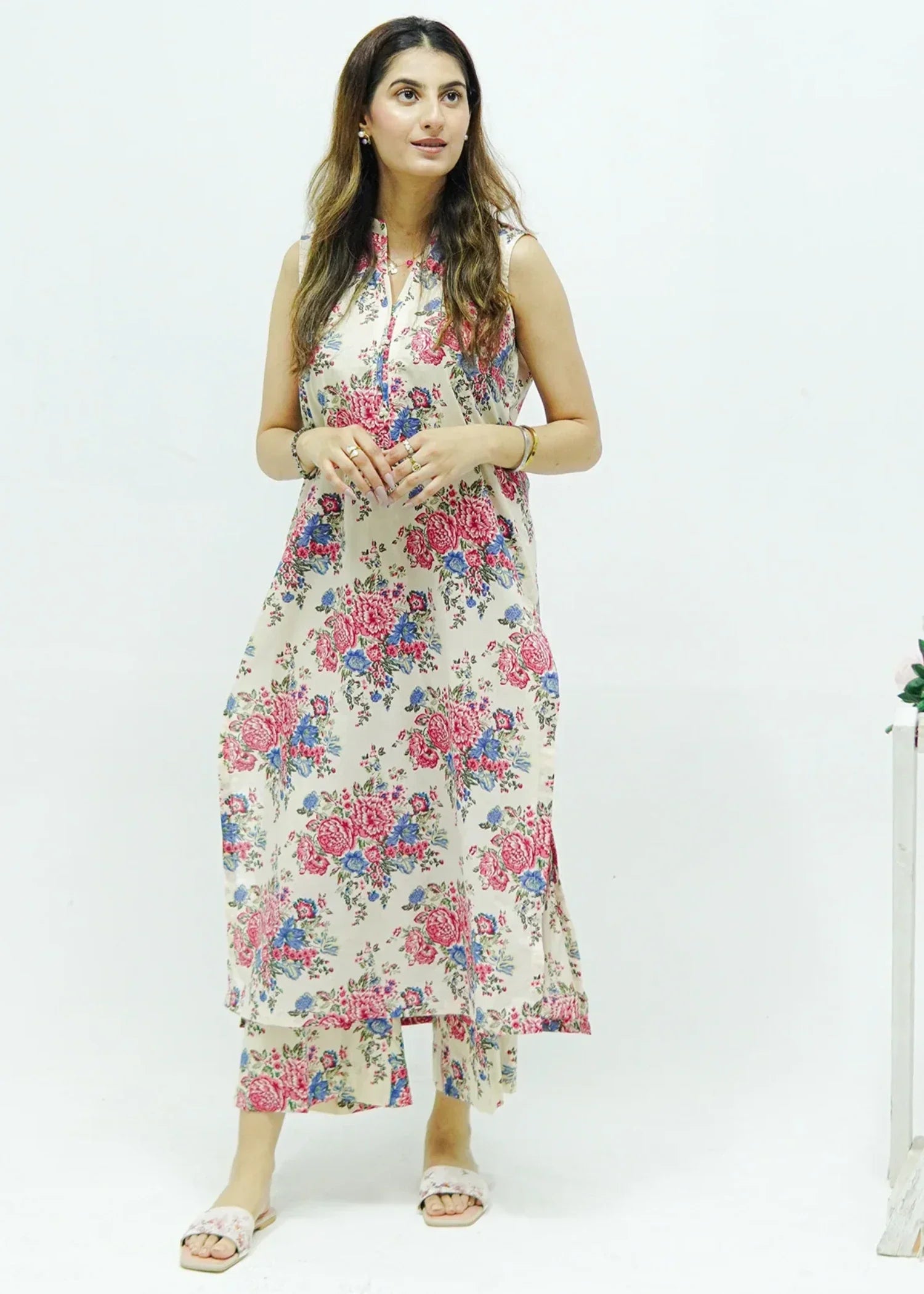 lawn cotton Co Ord Sets in Beige, yale blue, bubblegum pink