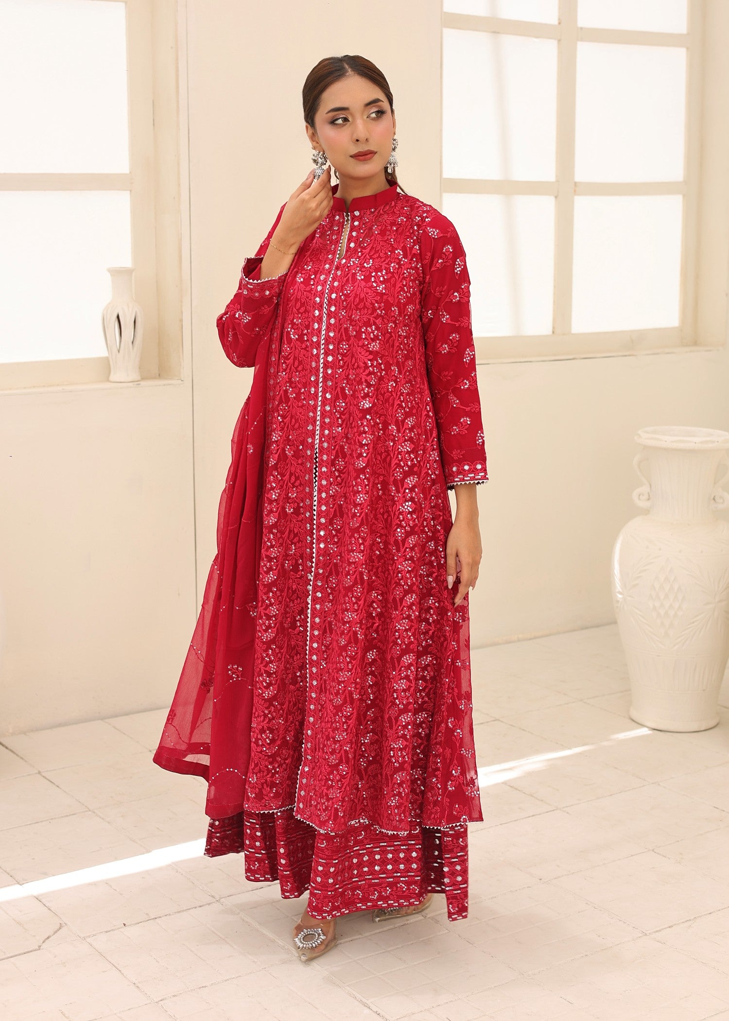 bemberg crinkle chiffon Maxi in Imperial red