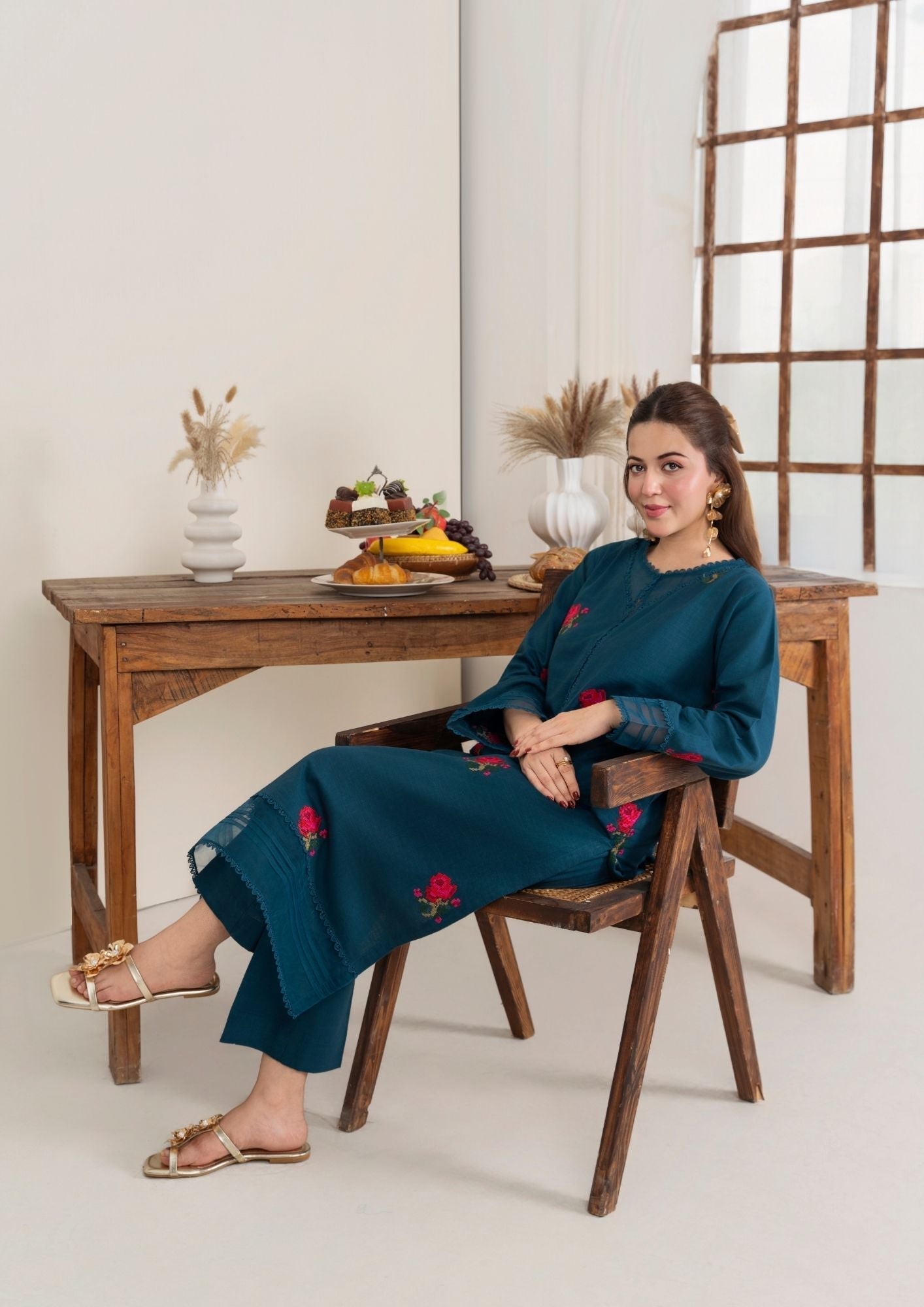 khaddar Kurta Set in Teal