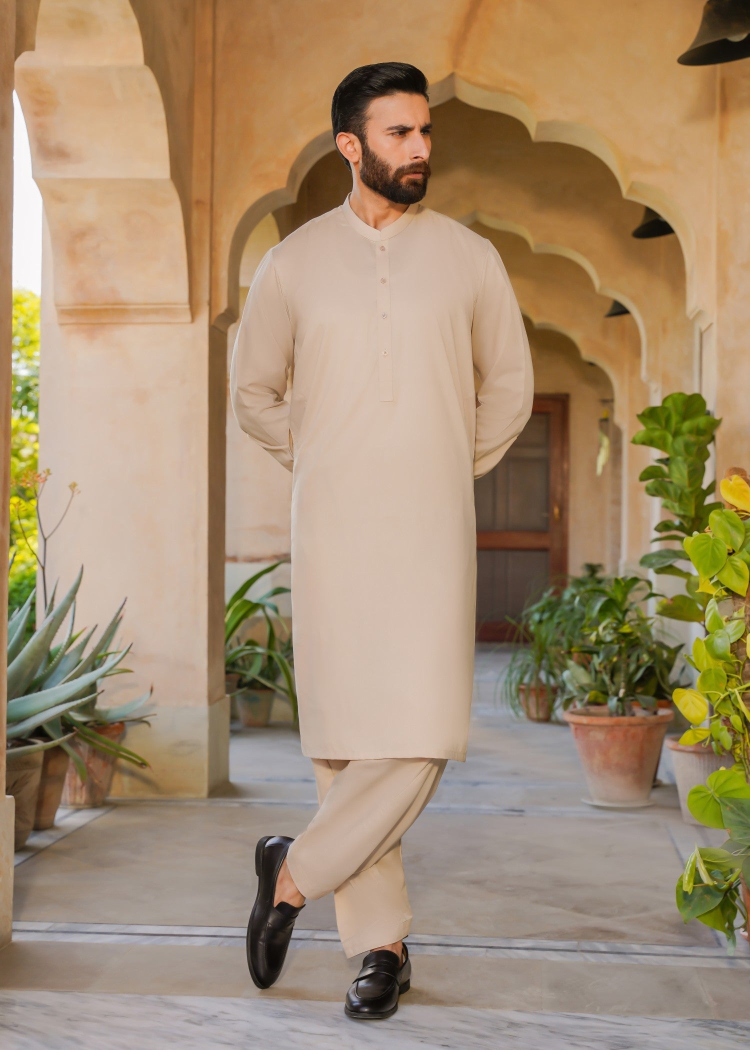 cotton Shalwar Kameez in Beige