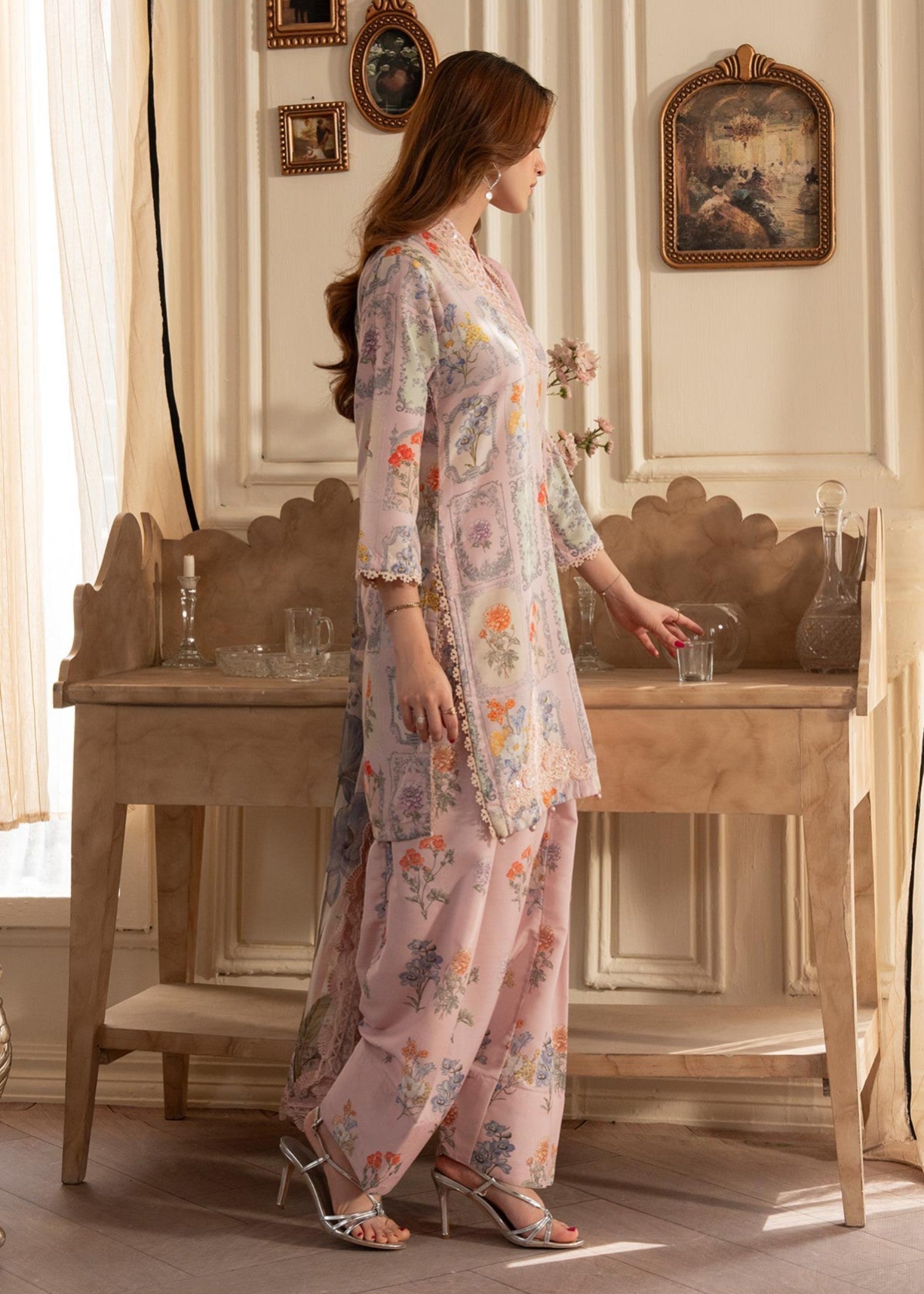 silk finish lawn Kurta Set in Baby pink, powder blue, mint green