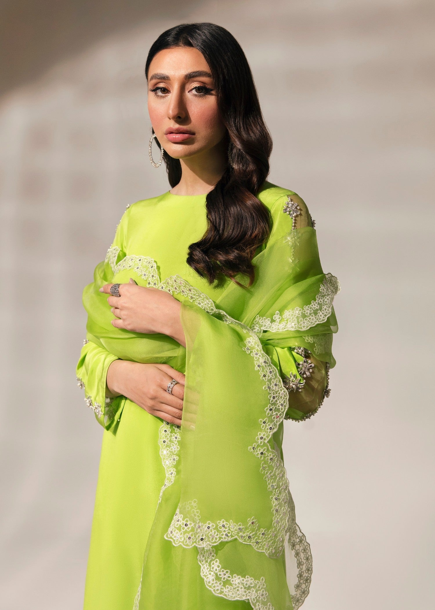 kattan silk Kurta Set in Neon green