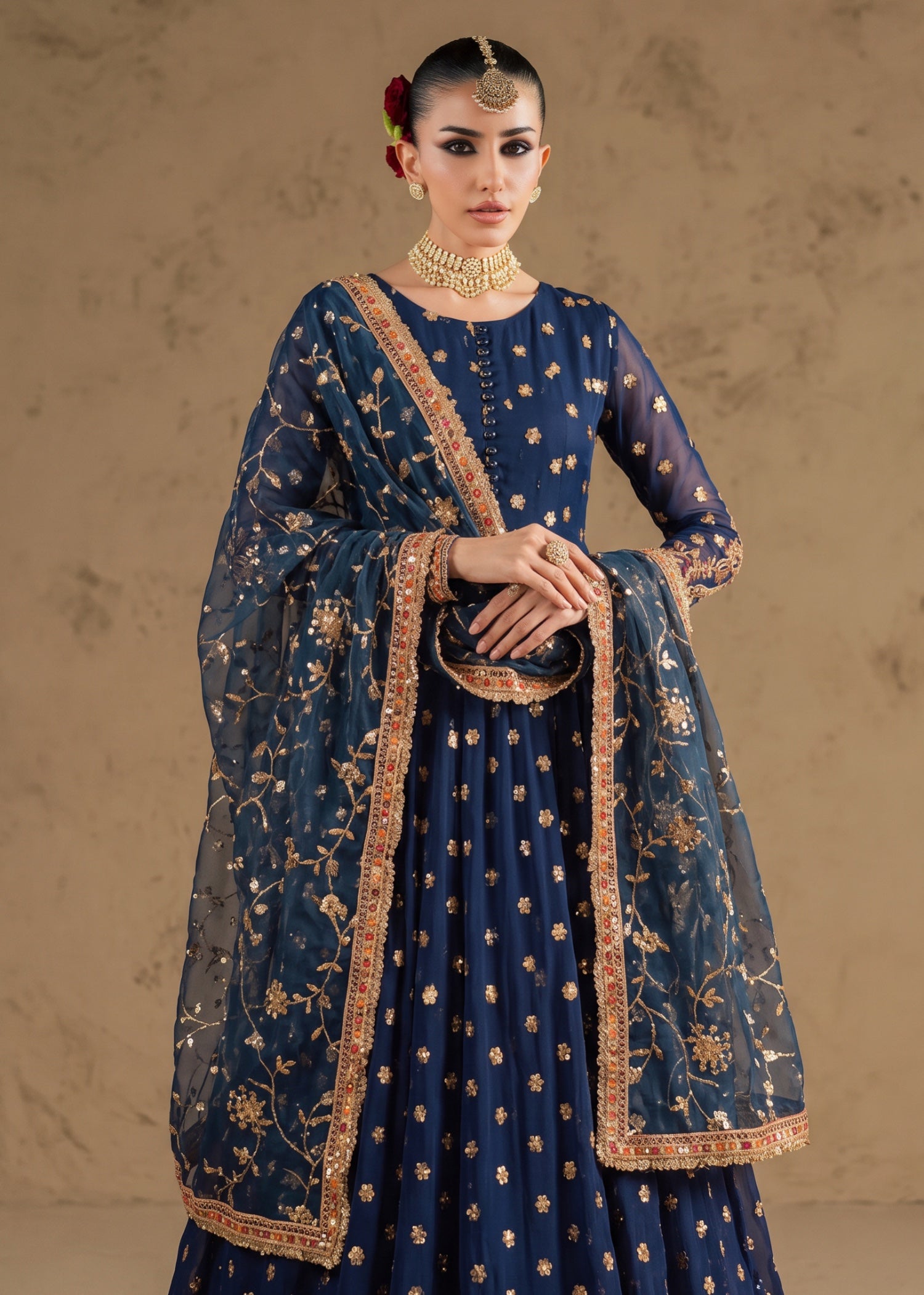 chiffon Pishwas in Cobalt blue