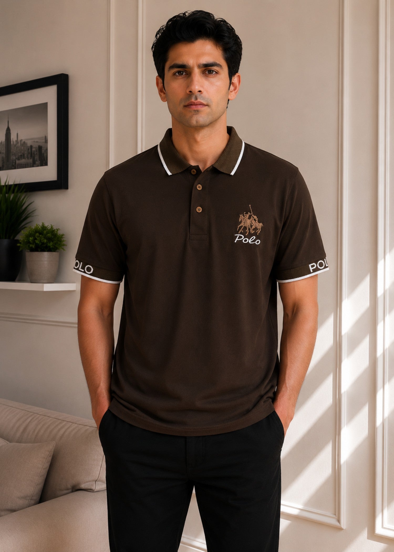 cotton Polo Shirt in Brunette brown