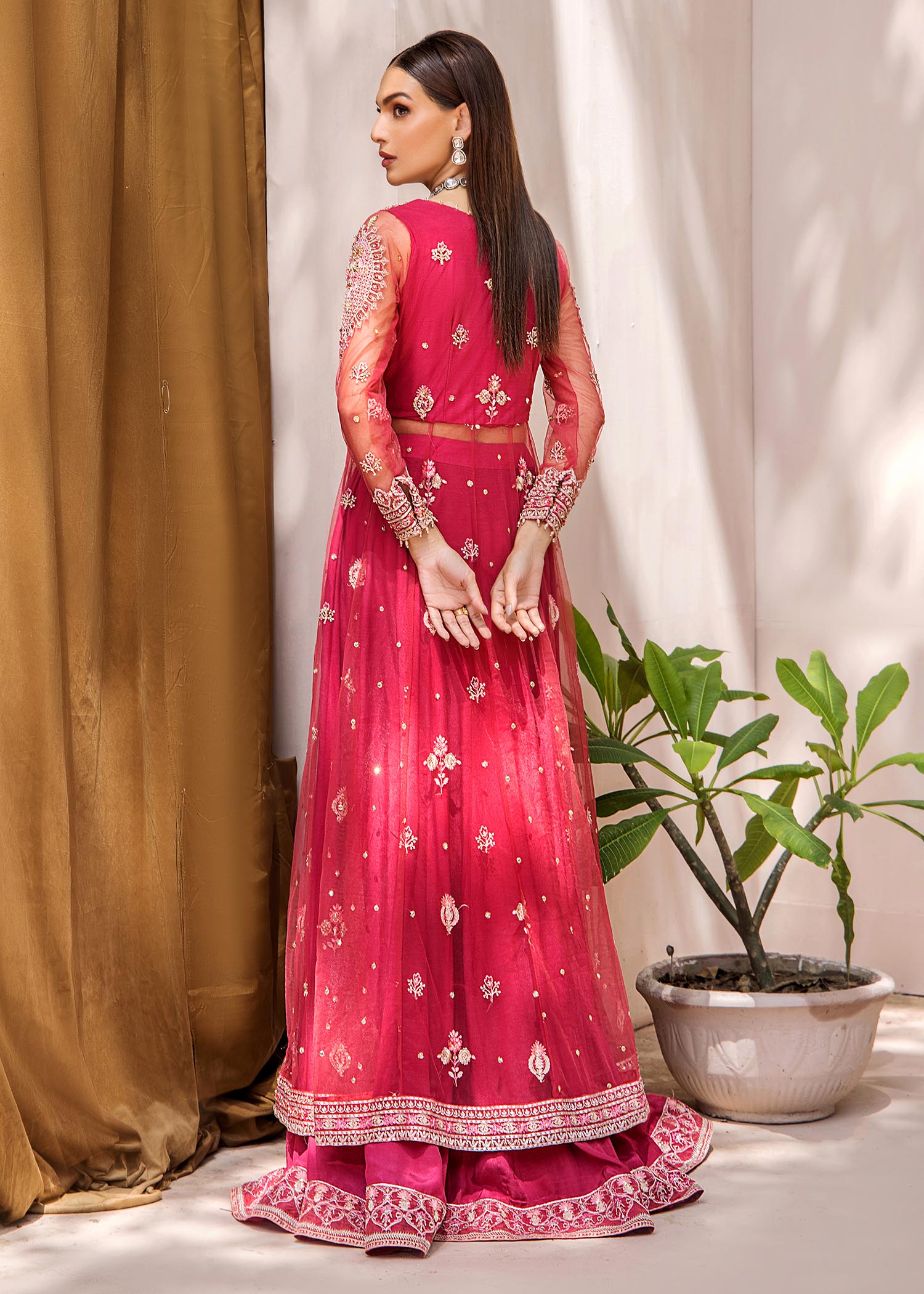 net Lehenga in Pink