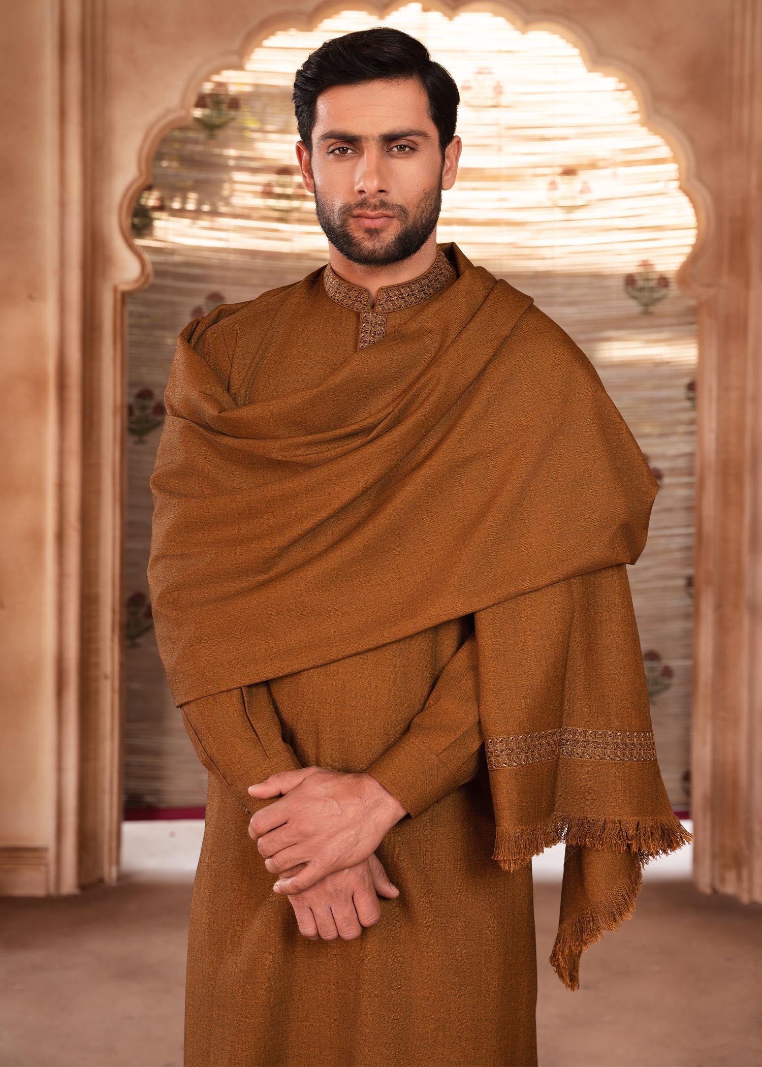 wool Shalwar Kameez in Rust orange