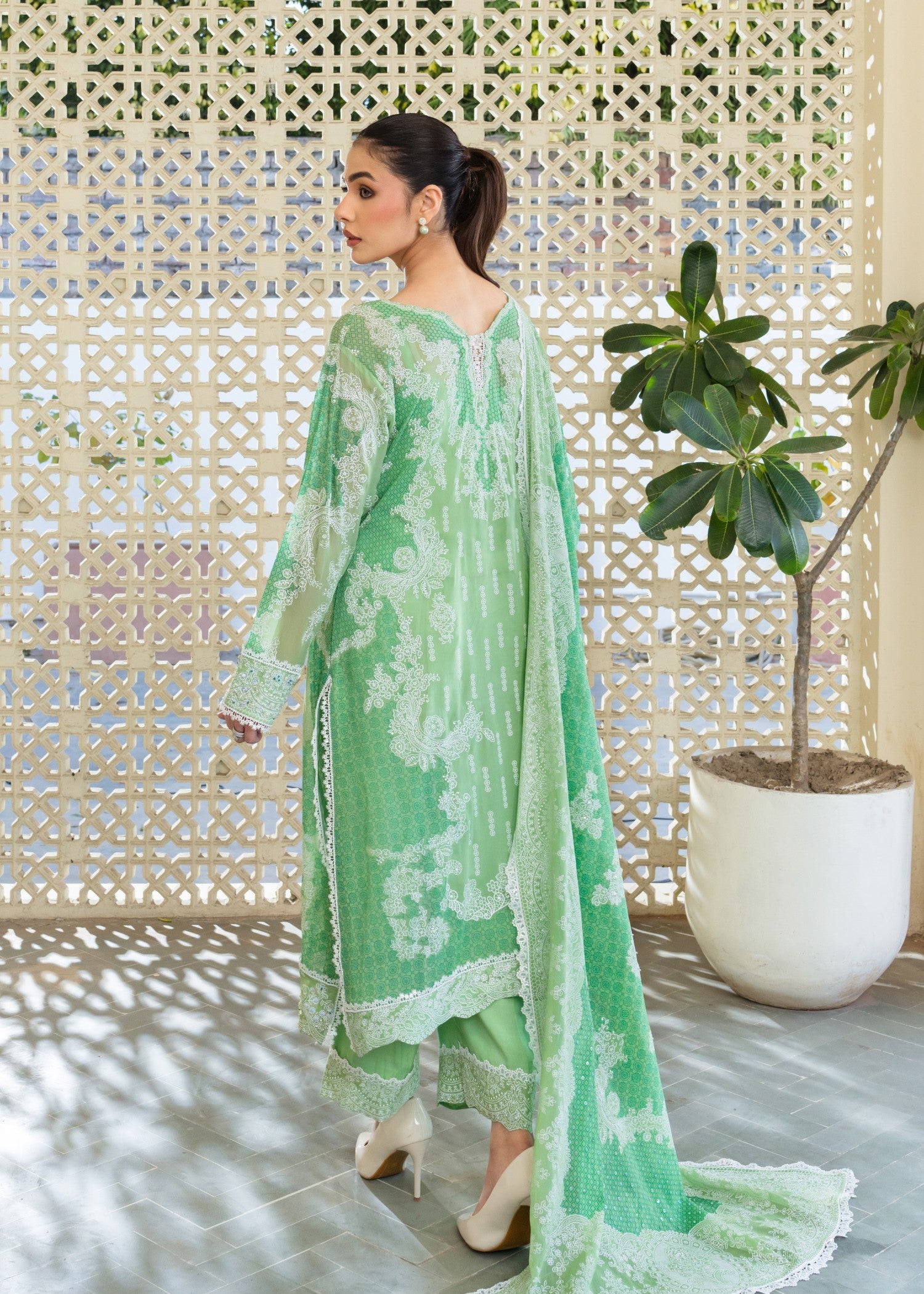 smoky georgette Unstitched in Moss green