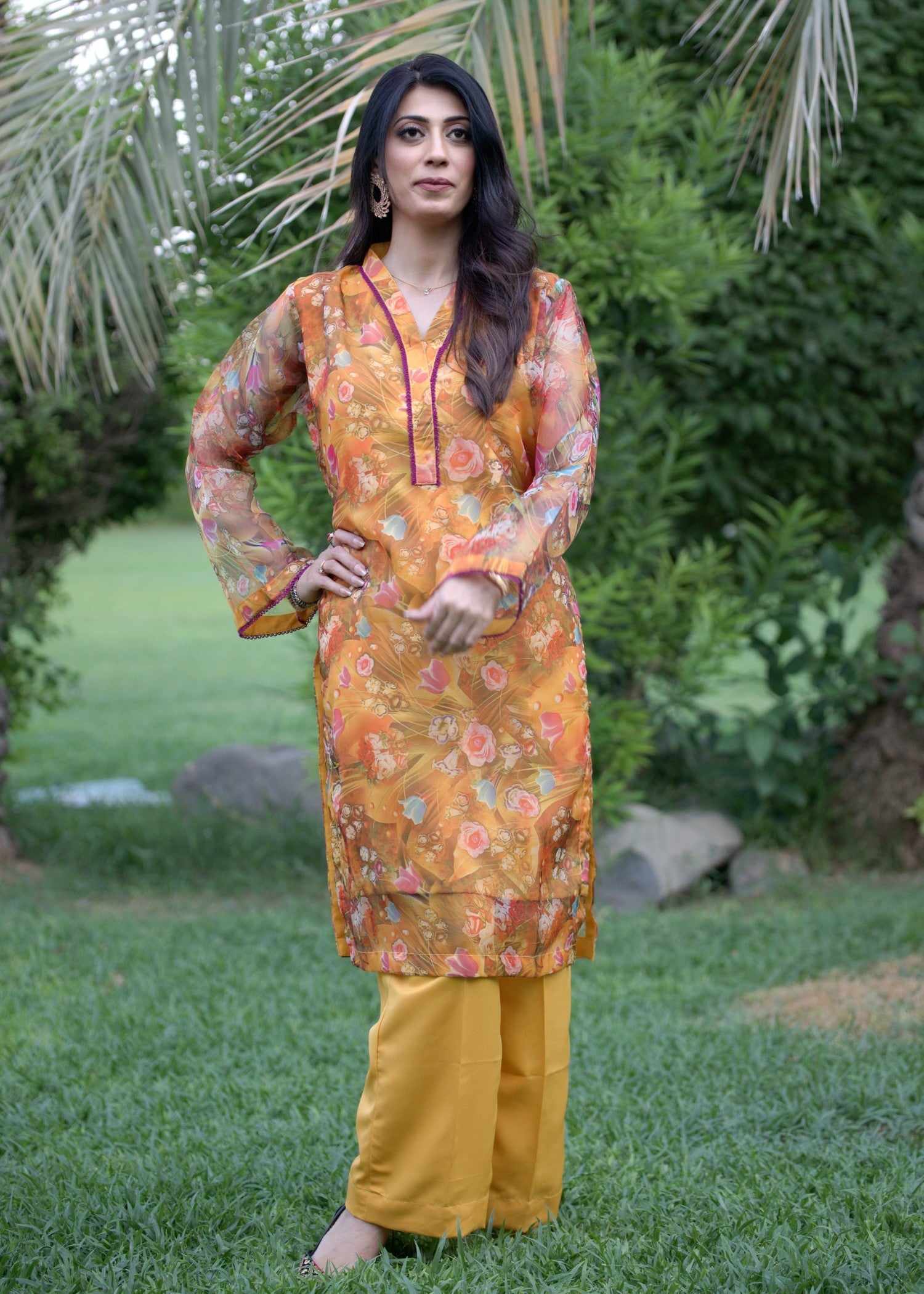 organza Kurta Set in Saffron