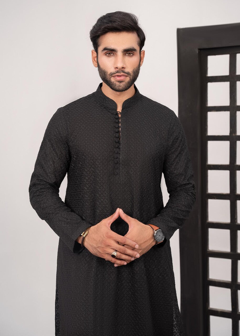 chikankari cotton Kurta Set in Black by HK Fashion