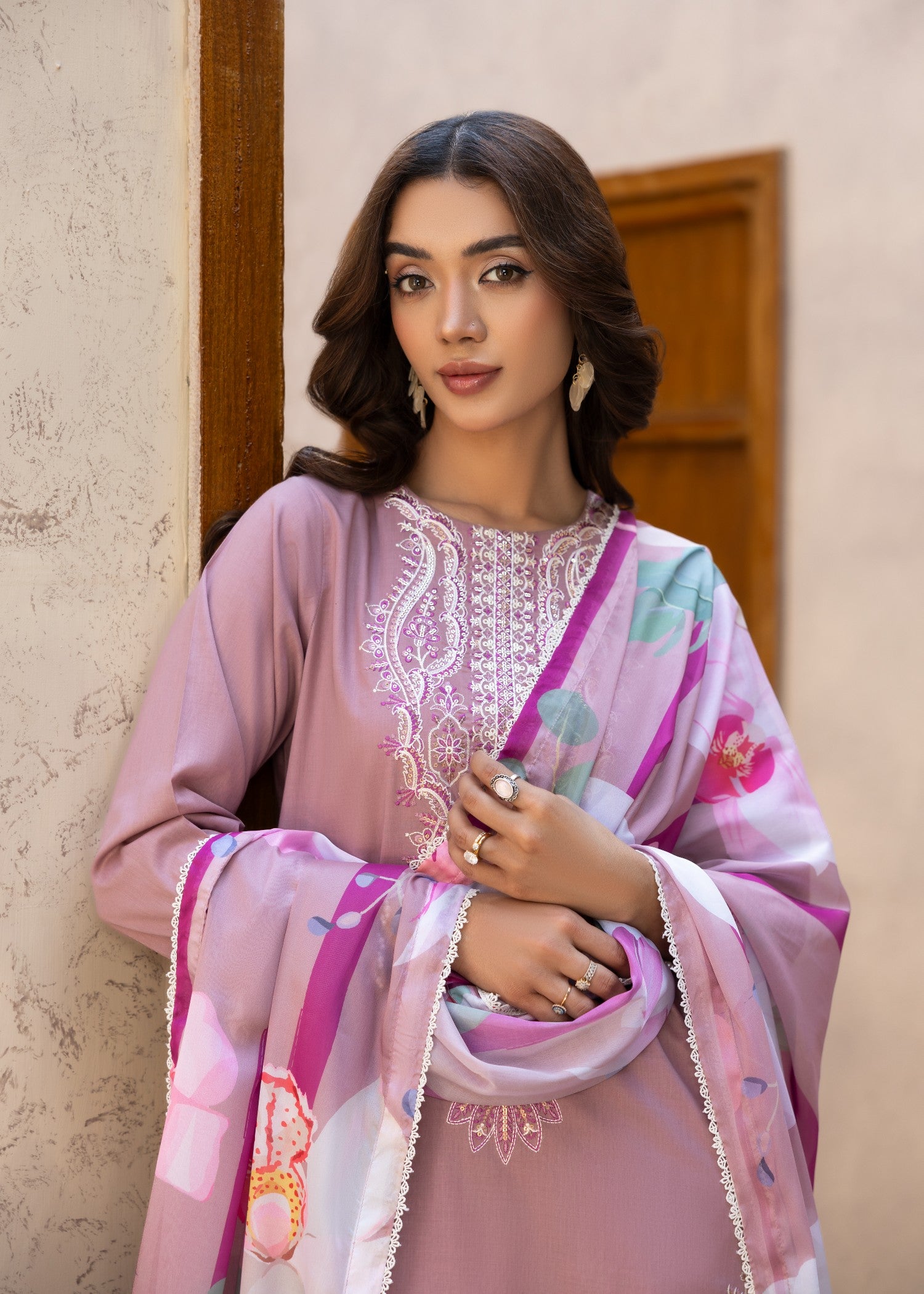 lawn cotton Kurta Set in Pastel pink