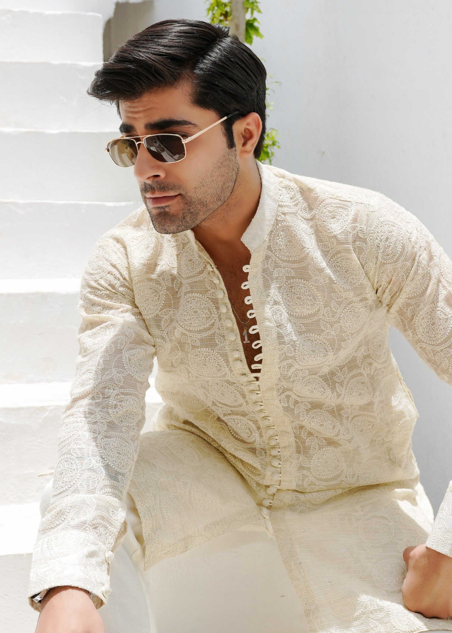 khaddi net Kurta in Beige