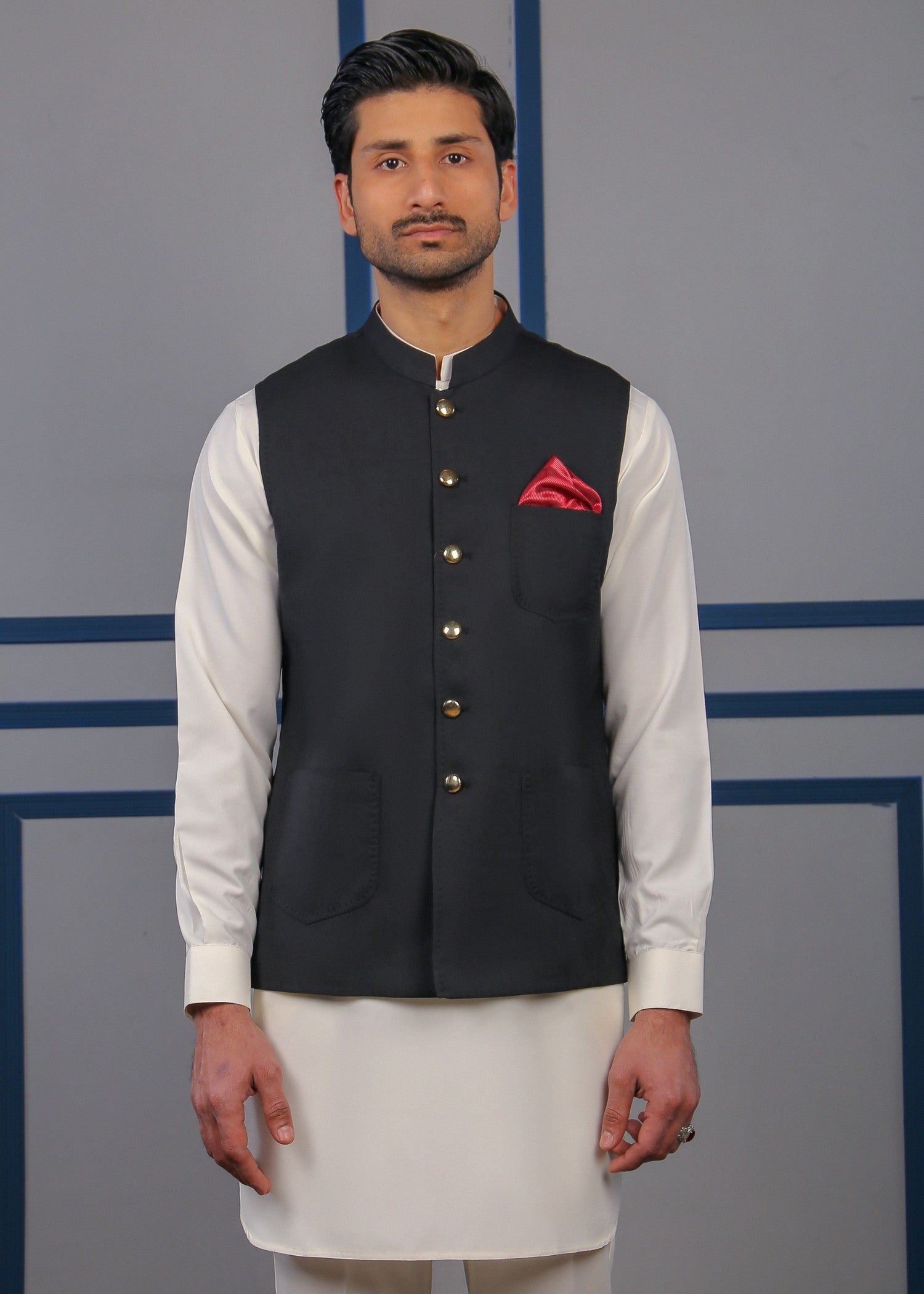 blended linen Waistcoat in Black